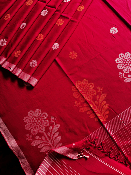 Handwoven Red Phulia Cotton Jamdani