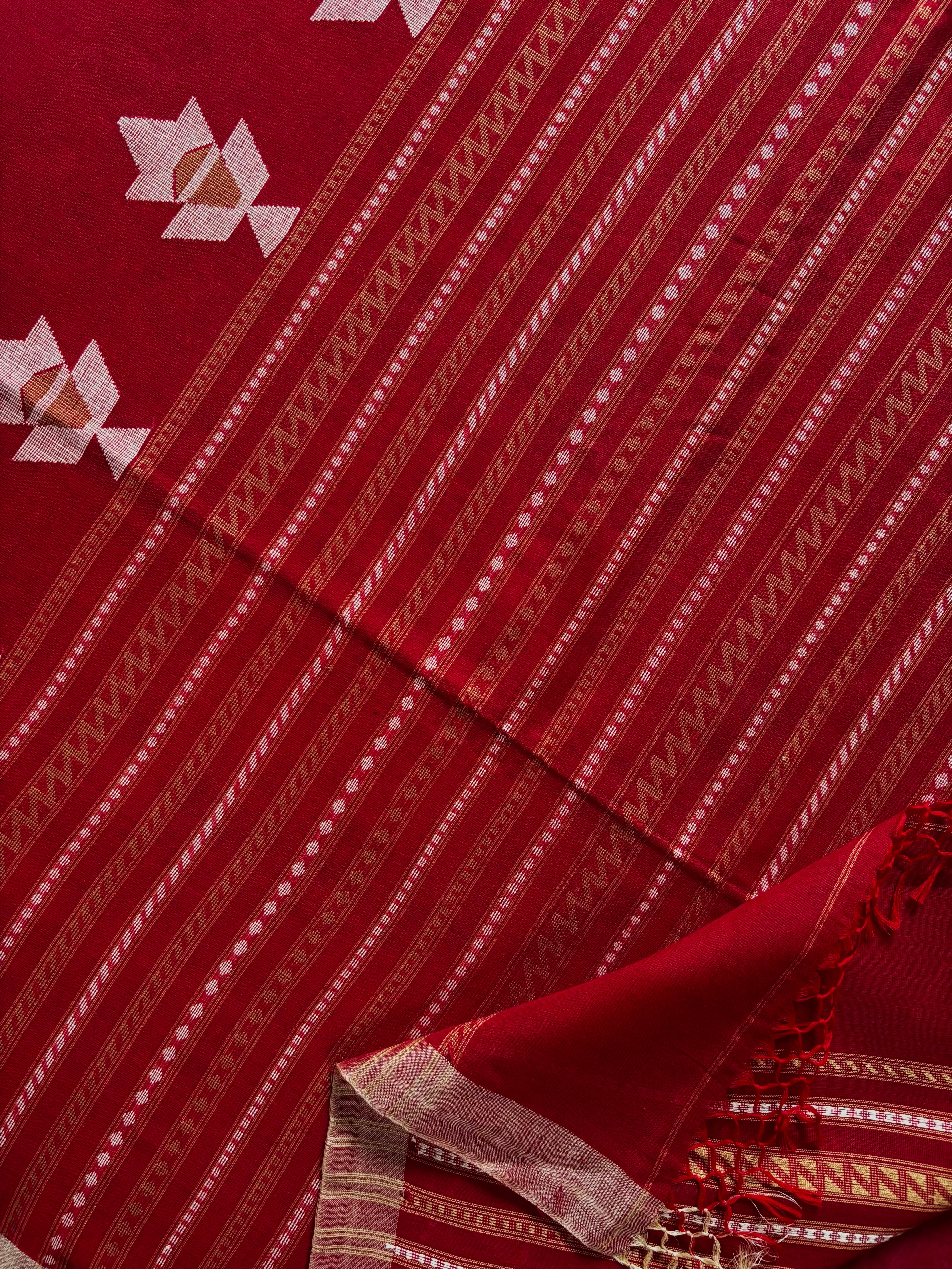 Handwoven Dark Red Colour Cotton Jamdani Saree