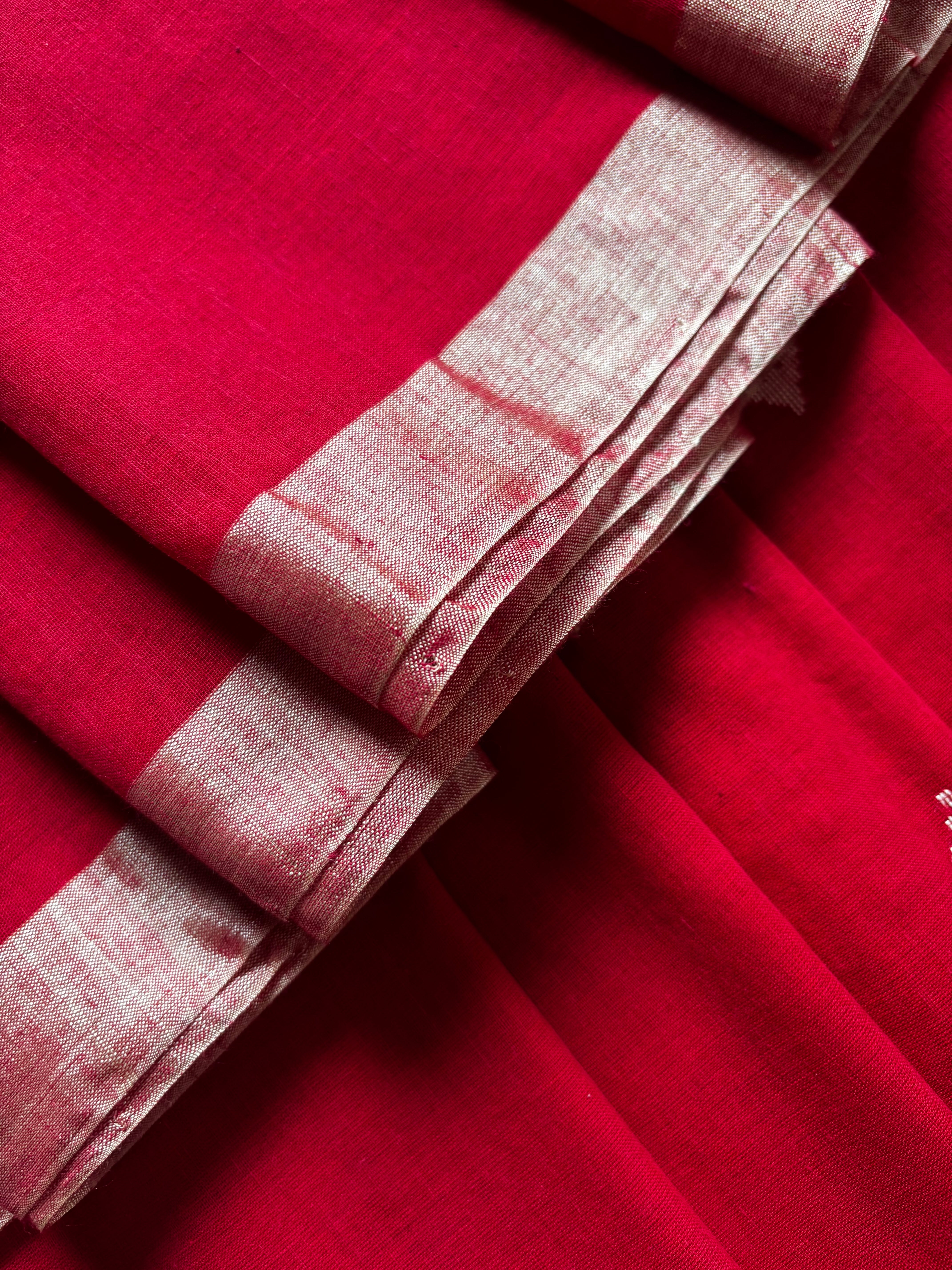 Handwoven Dark Red Colour Cotton Jamdani Saree
