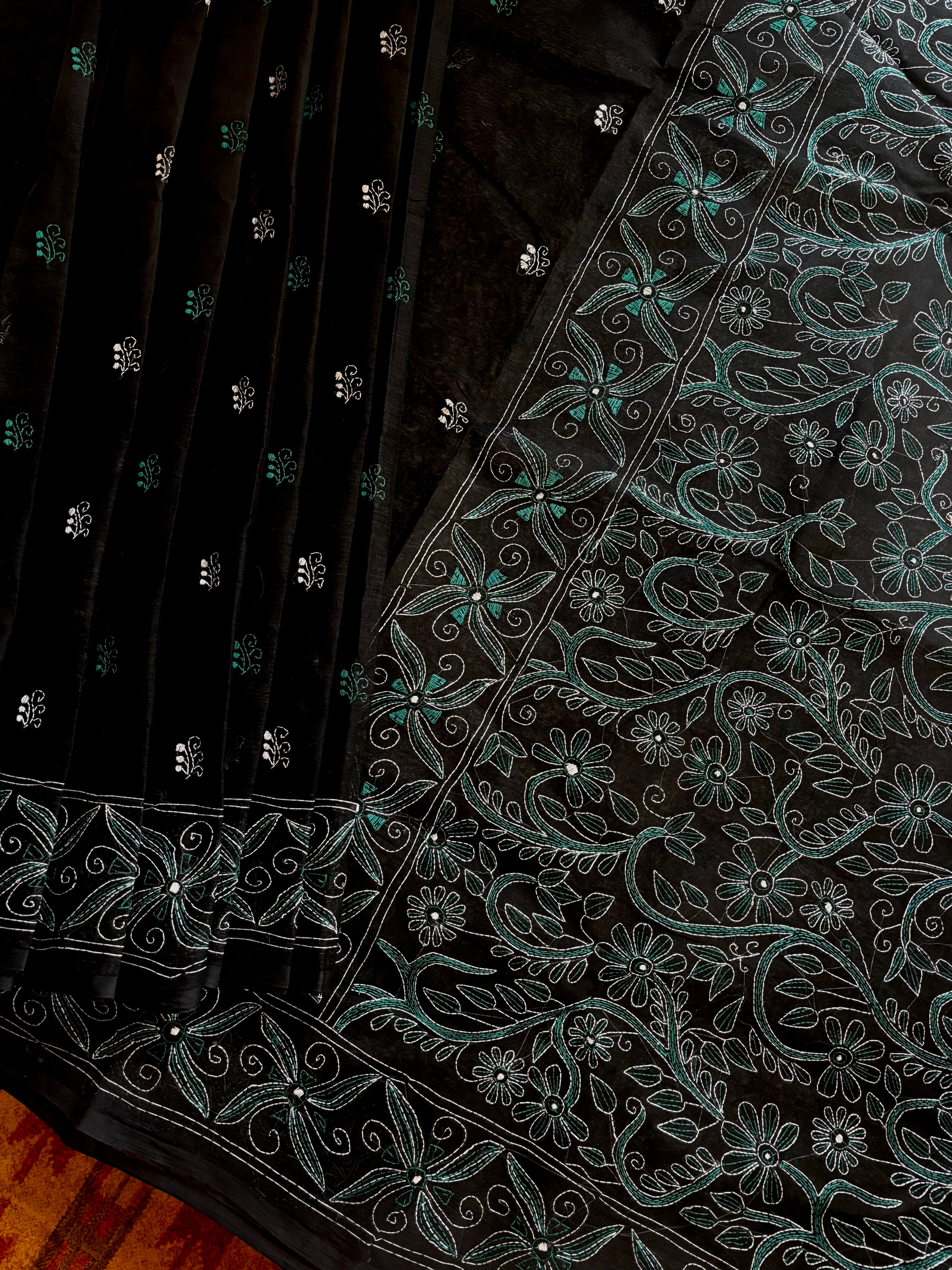 Handmade Cotton Kantha Saree