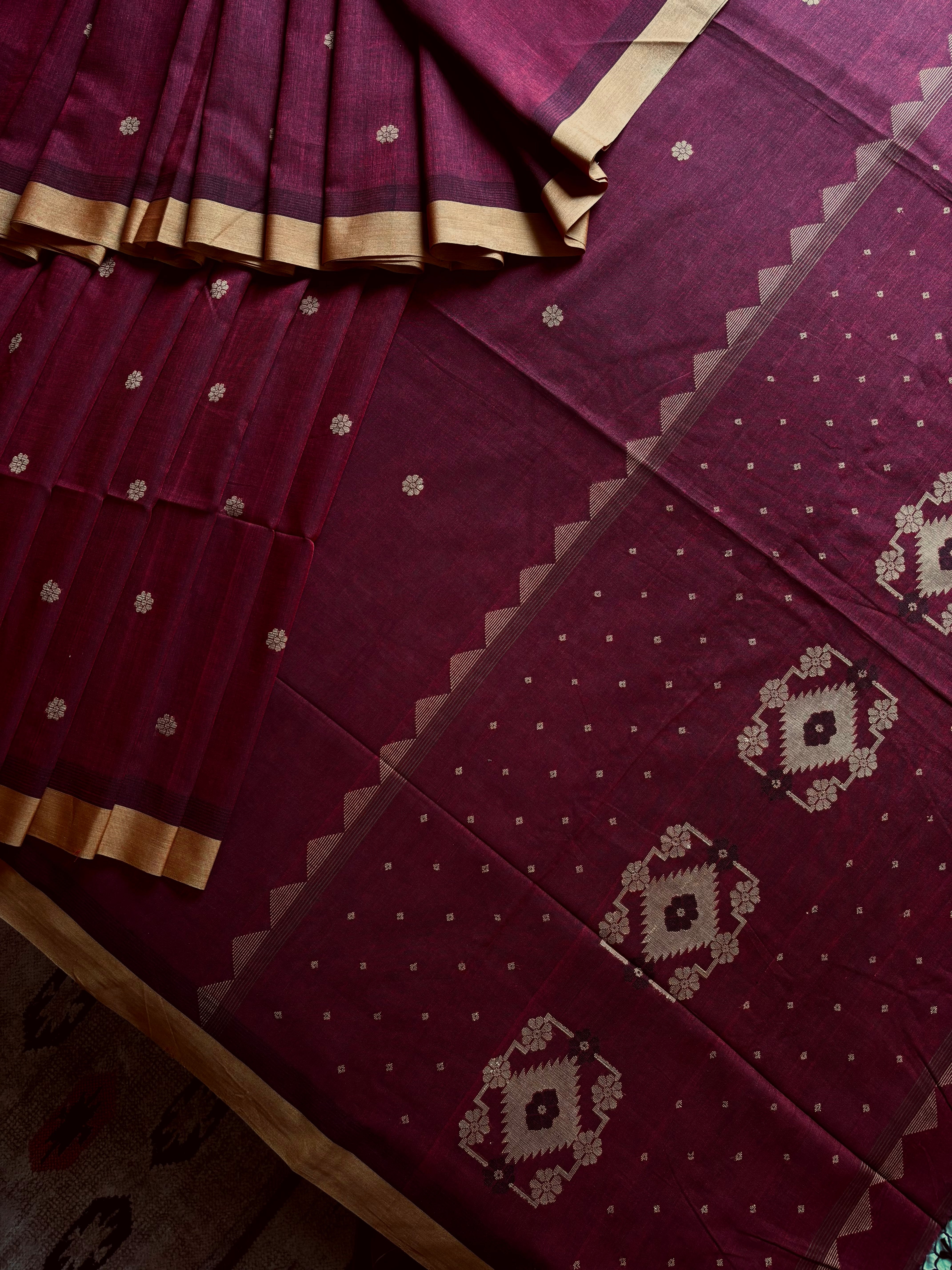 Handwoven Maroon Colour Cotton Jamdani Saree