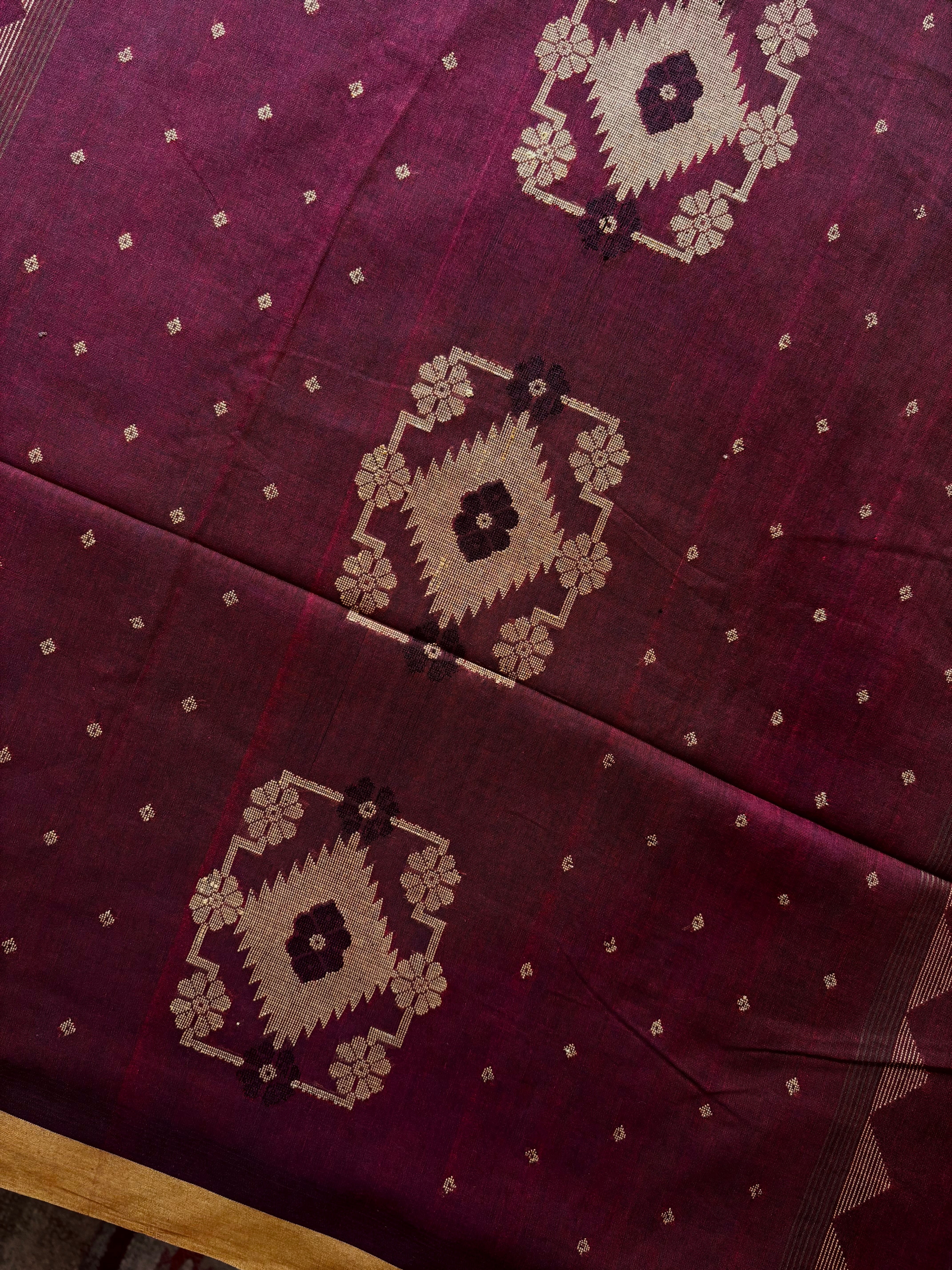 Handwoven Maroon Colour Cotton Jamdani Saree