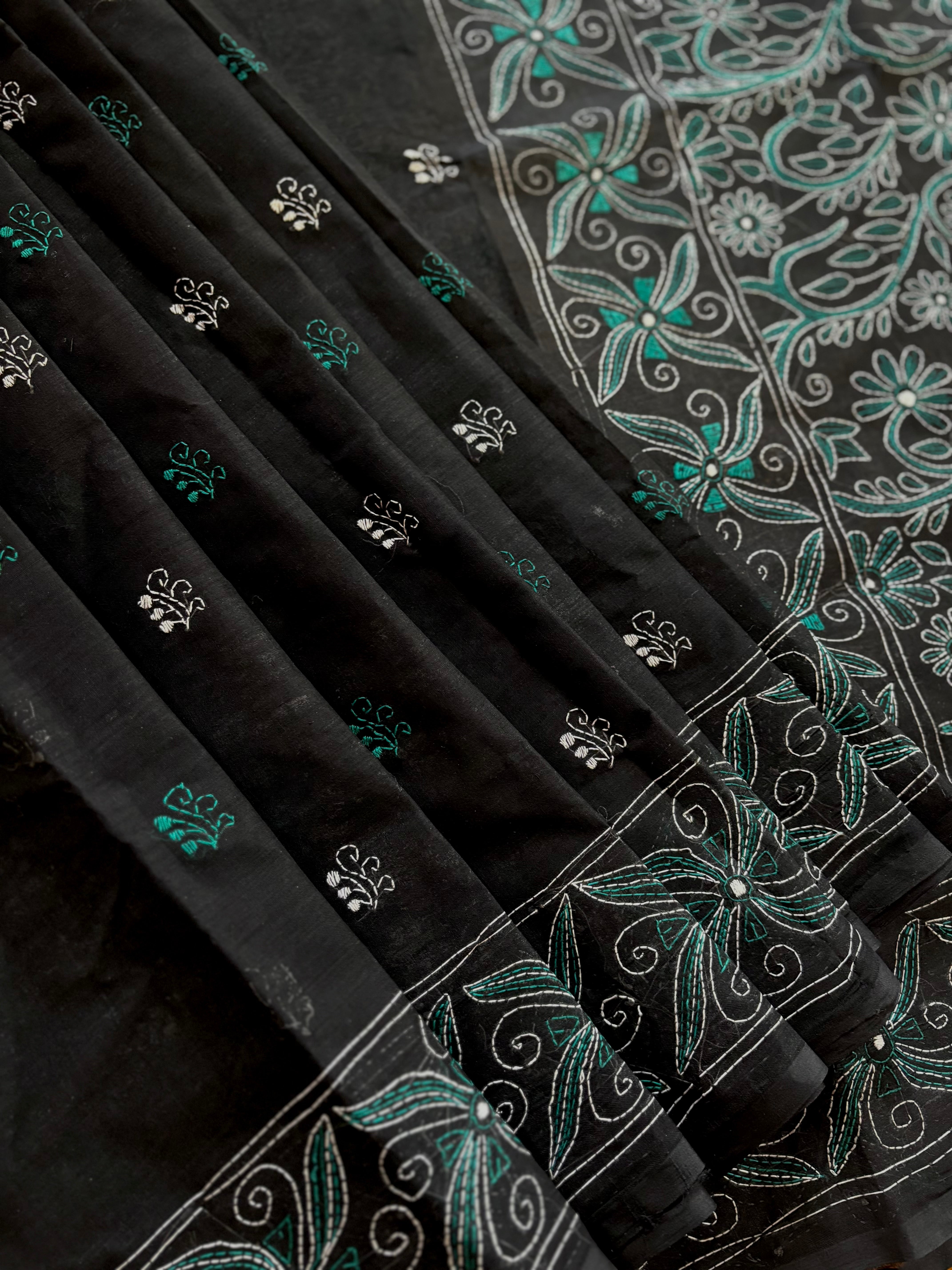 Handmade Cotton Kantha Saree