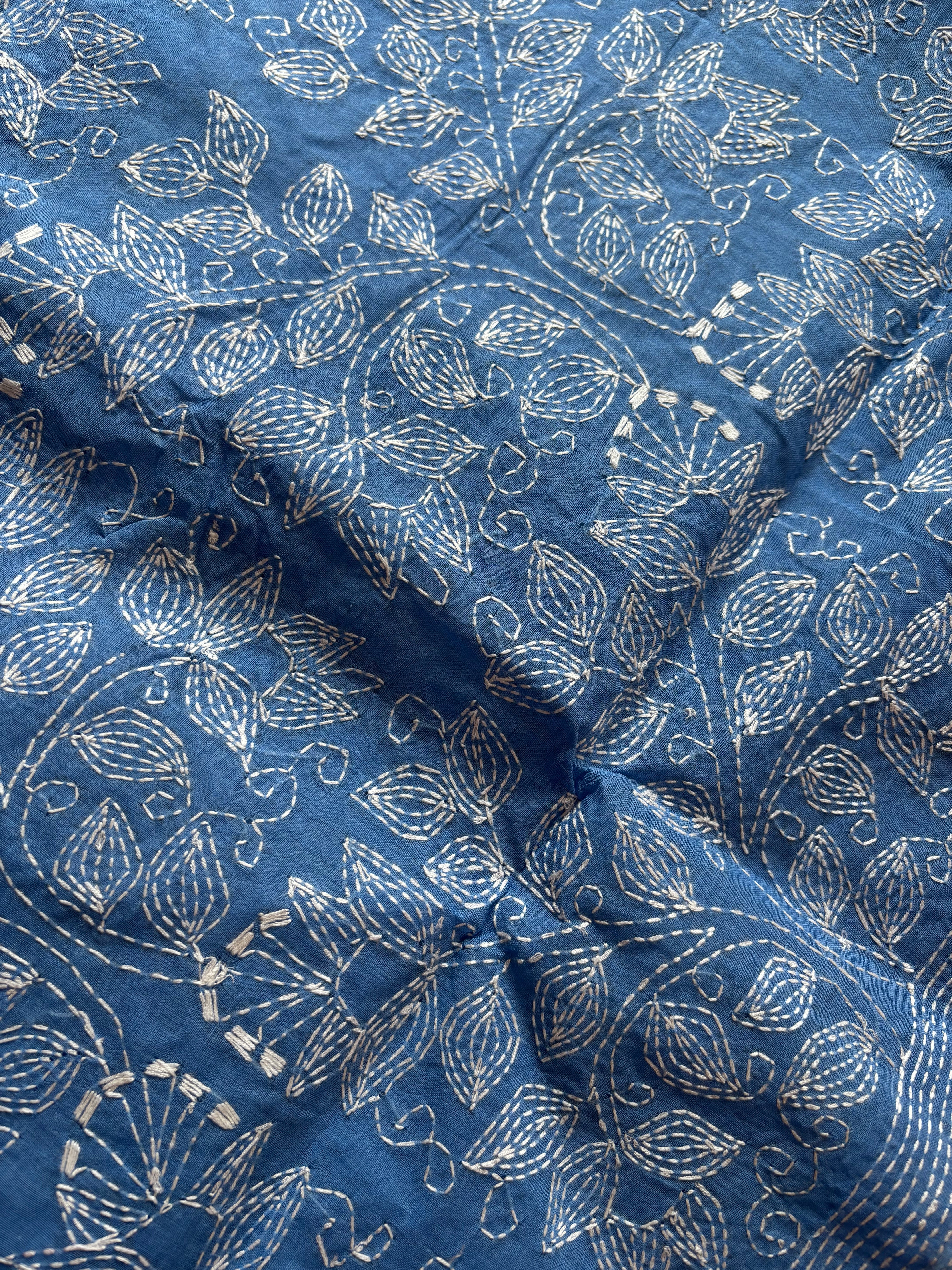 Handmade Sky Blue Cotton Kantha Saree