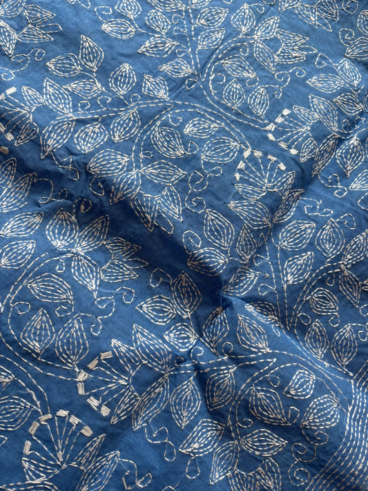 Handmade Sky Blue Cotton Kantha Saree
