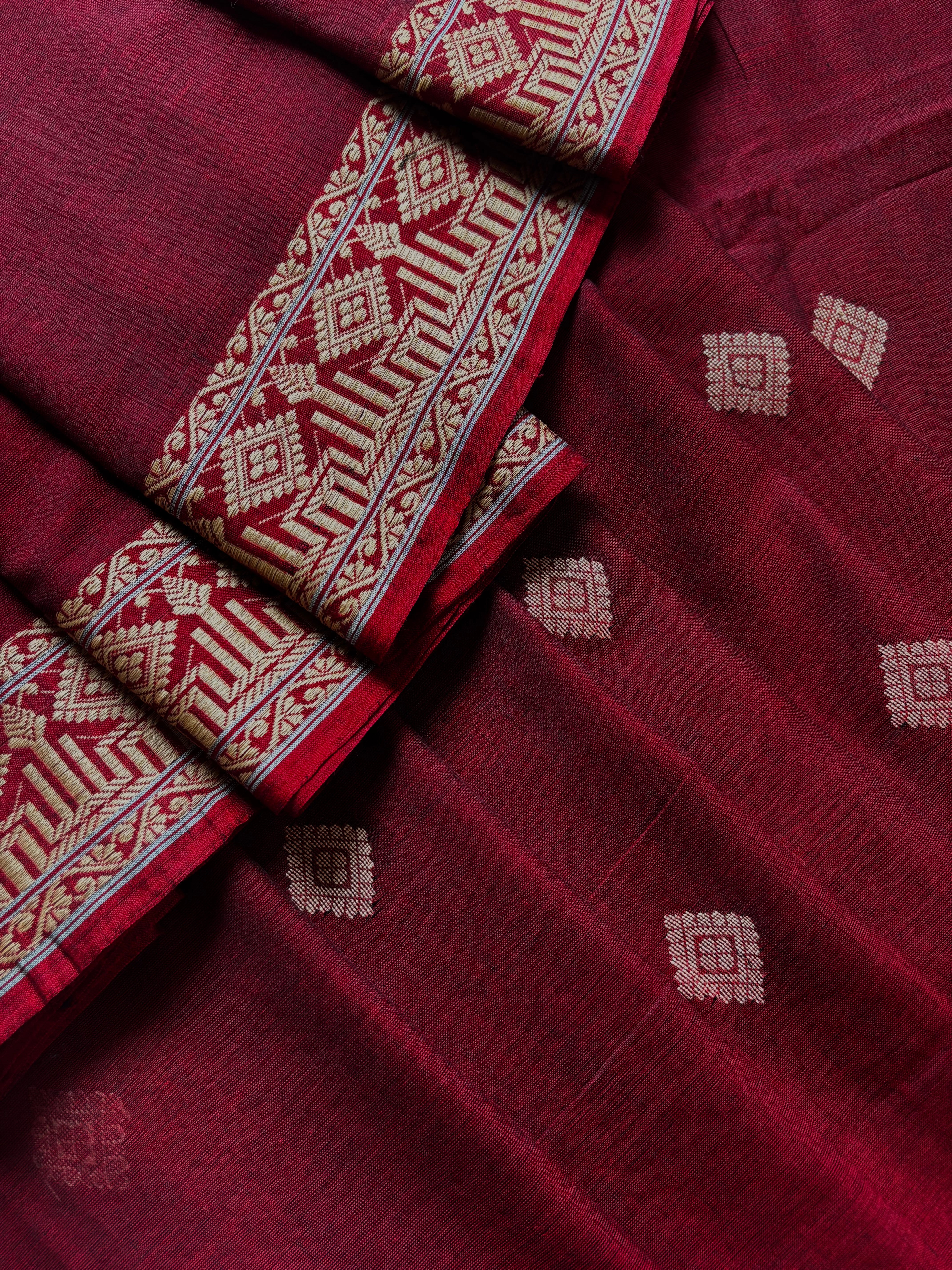 Handwoven Reddish Maroon Colour Phulia Cotton Saree
