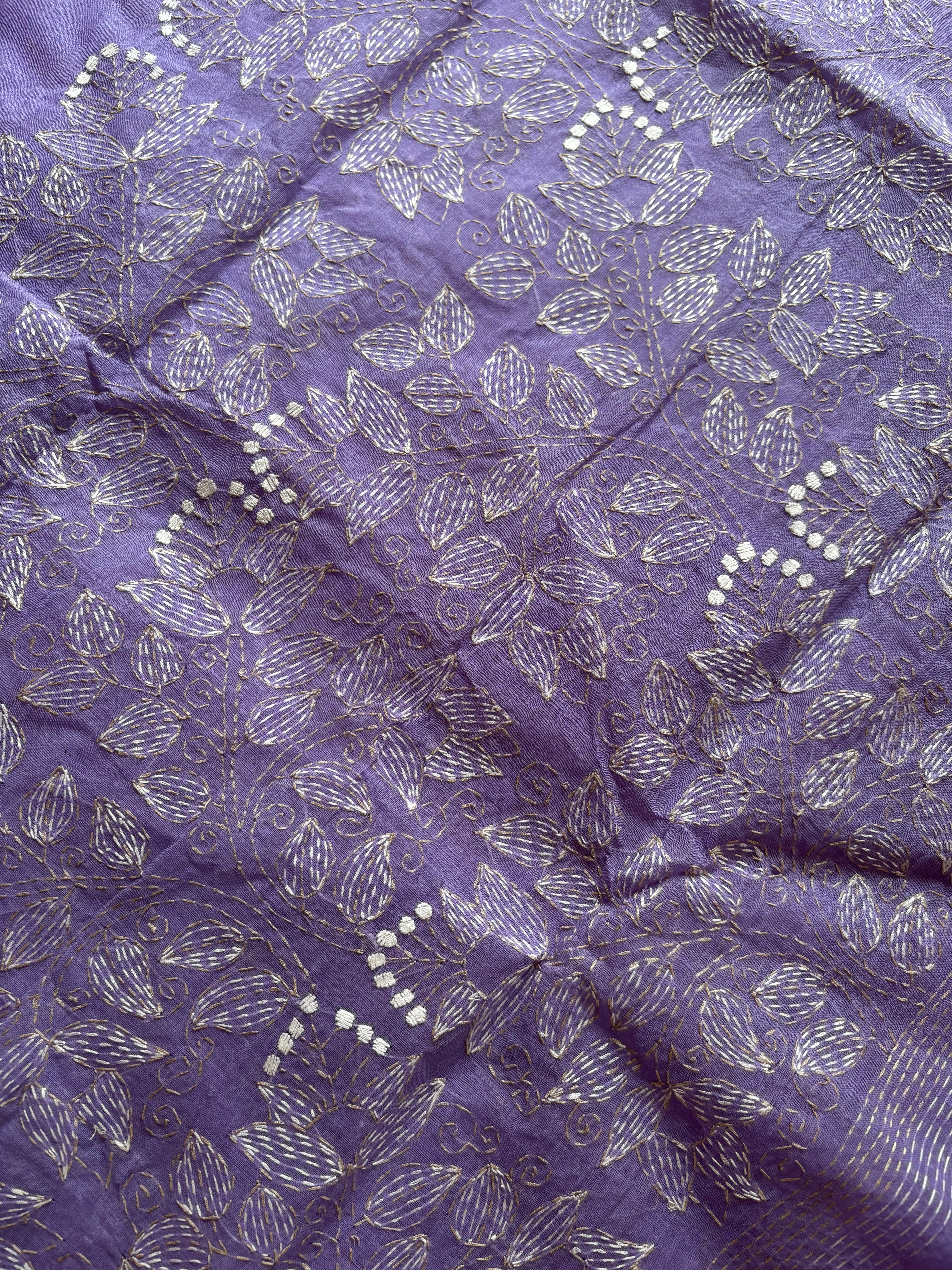 Handmade Lavender Colour Cotton Kantha Saree