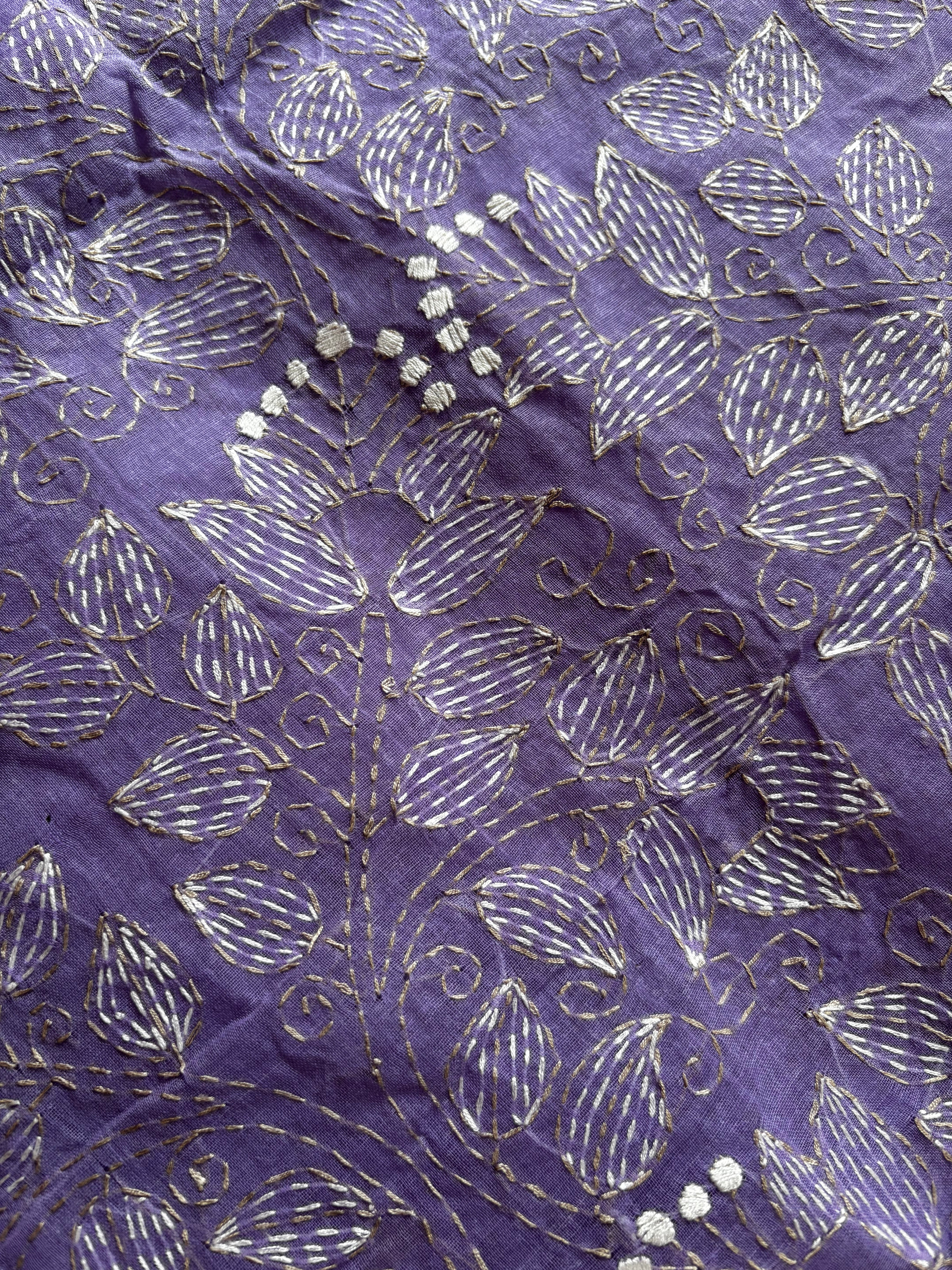 Handmade Lavender Colour Cotton Kantha Saree