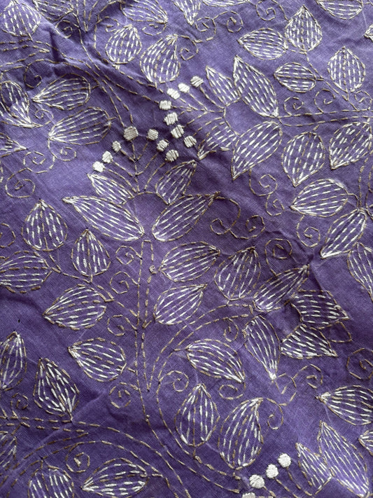 Handmade Lavender Colour Cotton Kantha Saree