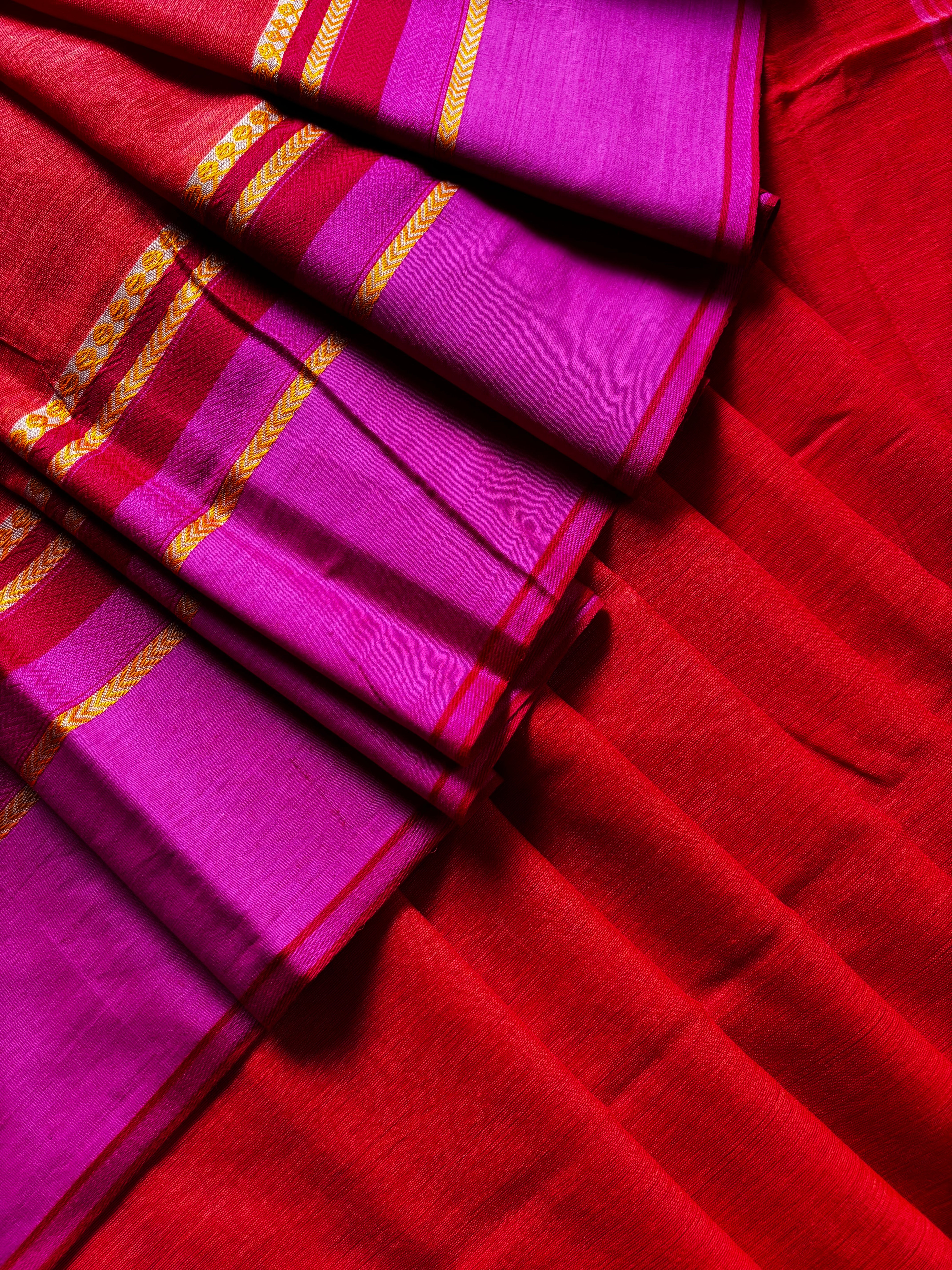 Handwoven Orange Magenta Colour Phulia Cotton Saree