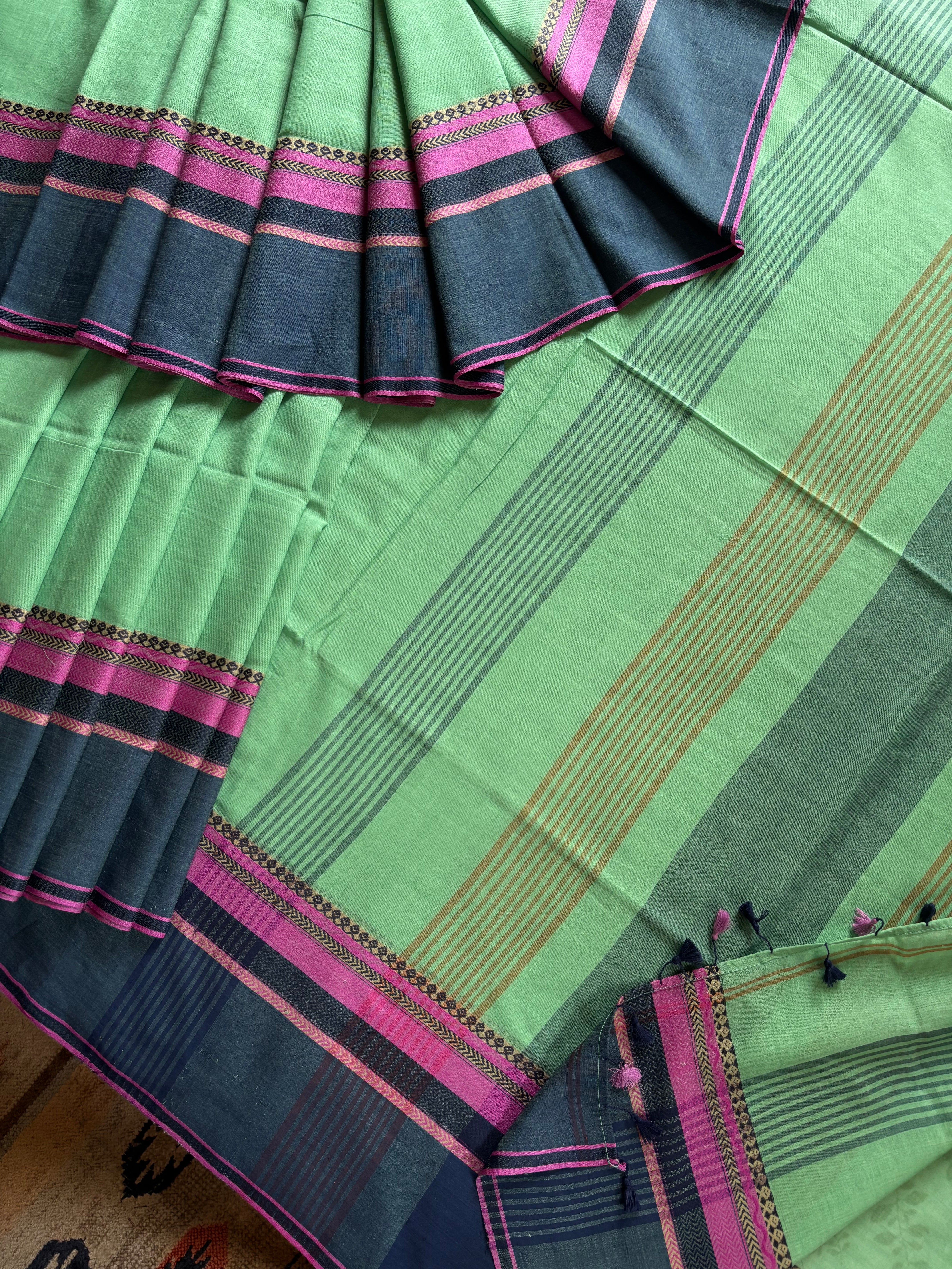 Handwoven Mint Green Colour Phulia Cotton Saree