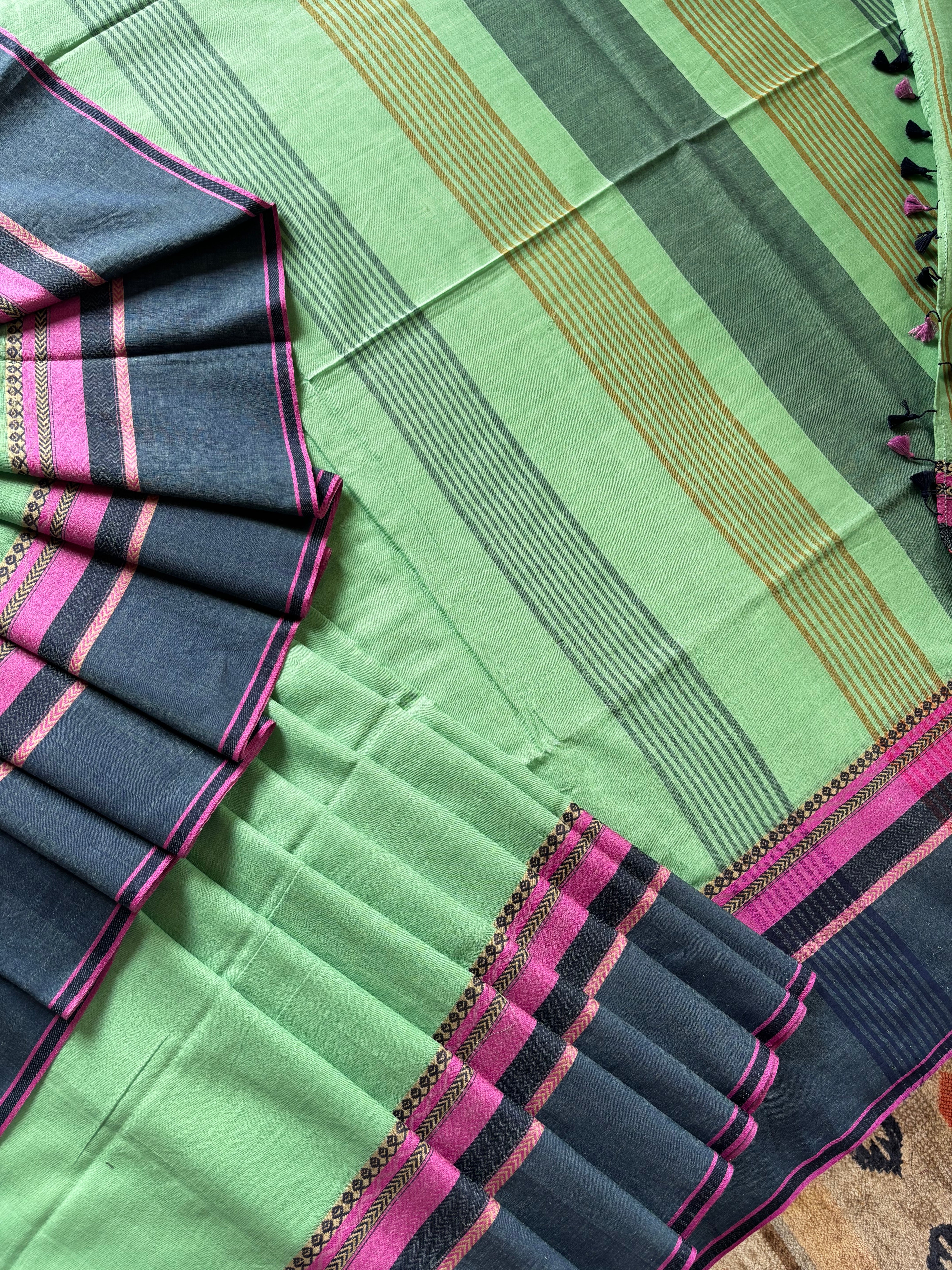 Handwoven Mint Green Colour Phulia Cotton Saree