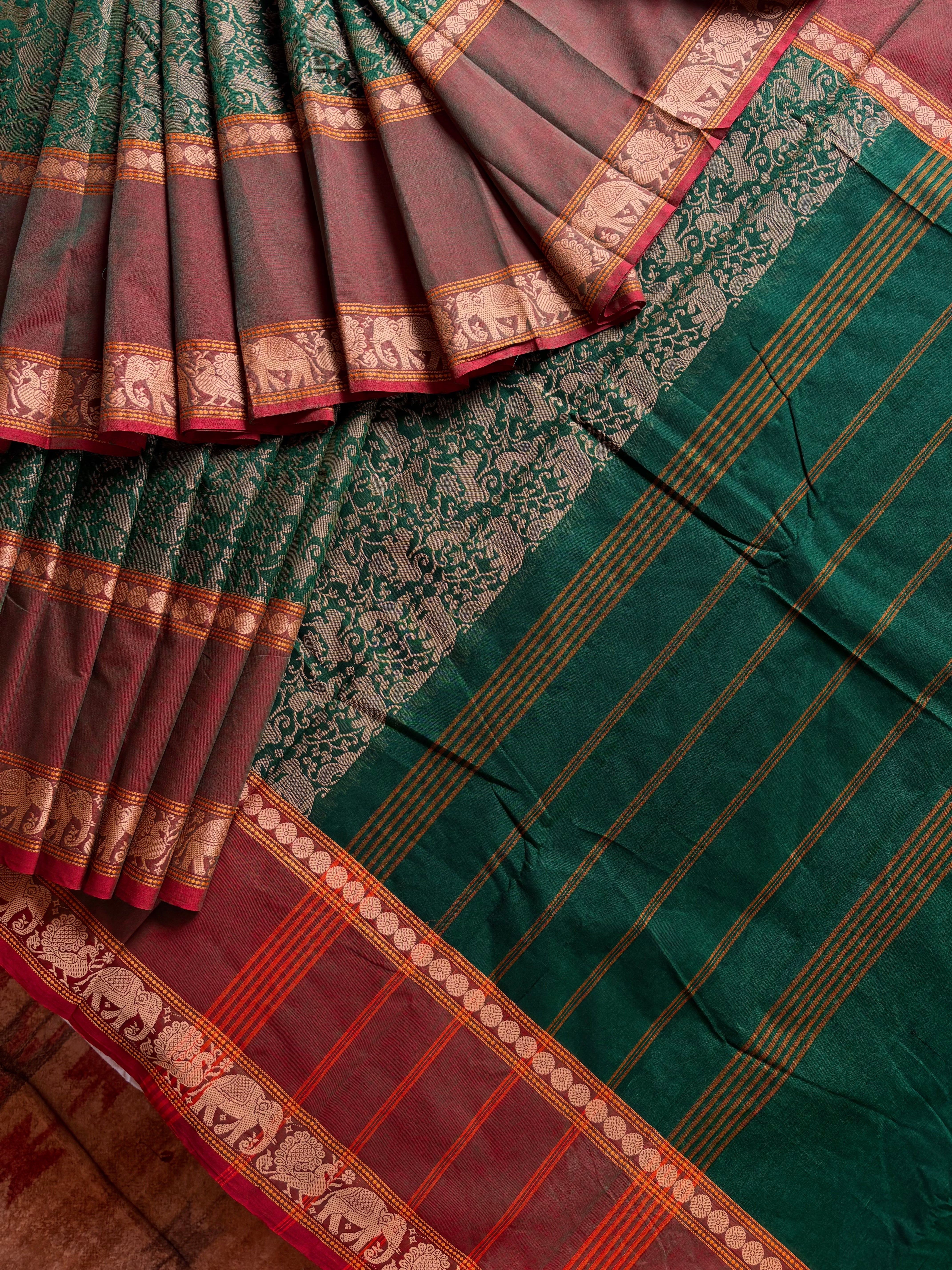 Green Vanashingram Kanchipuram Pure Cotton Saree