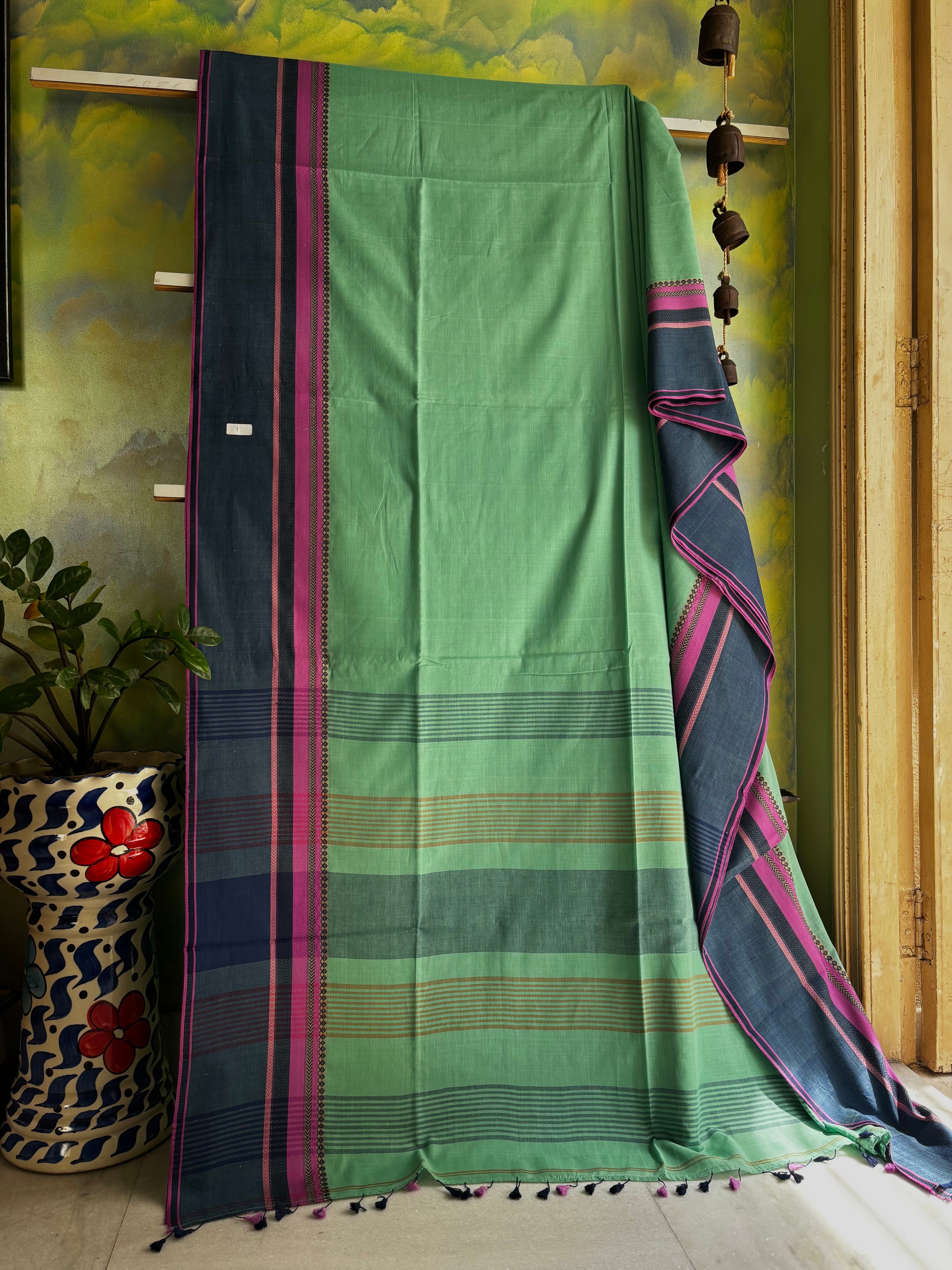 Handwoven Mint Green Colour Phulia Cotton Saree
