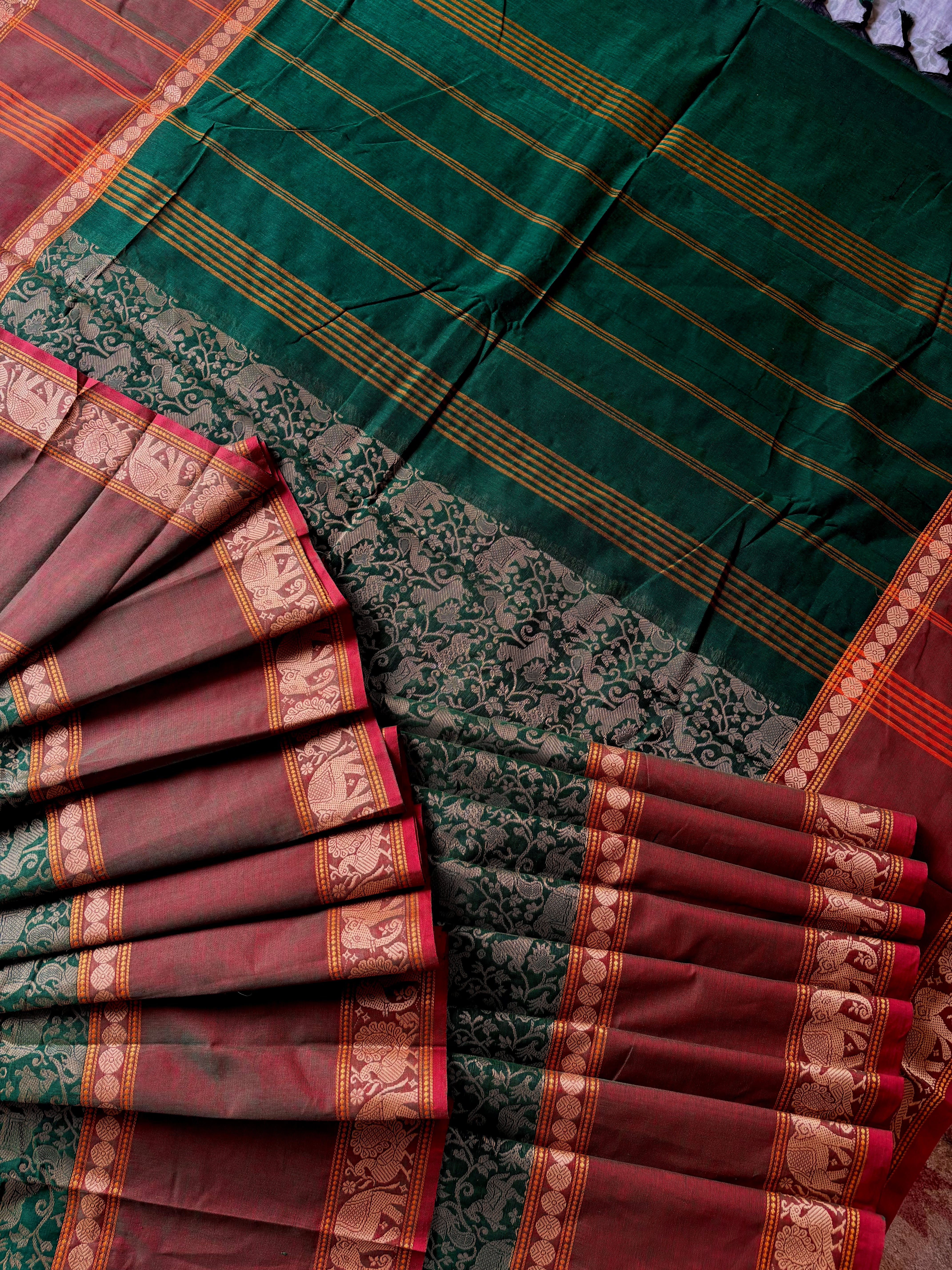 Green Vanashingram Kanchipuram Pure Cotton Saree