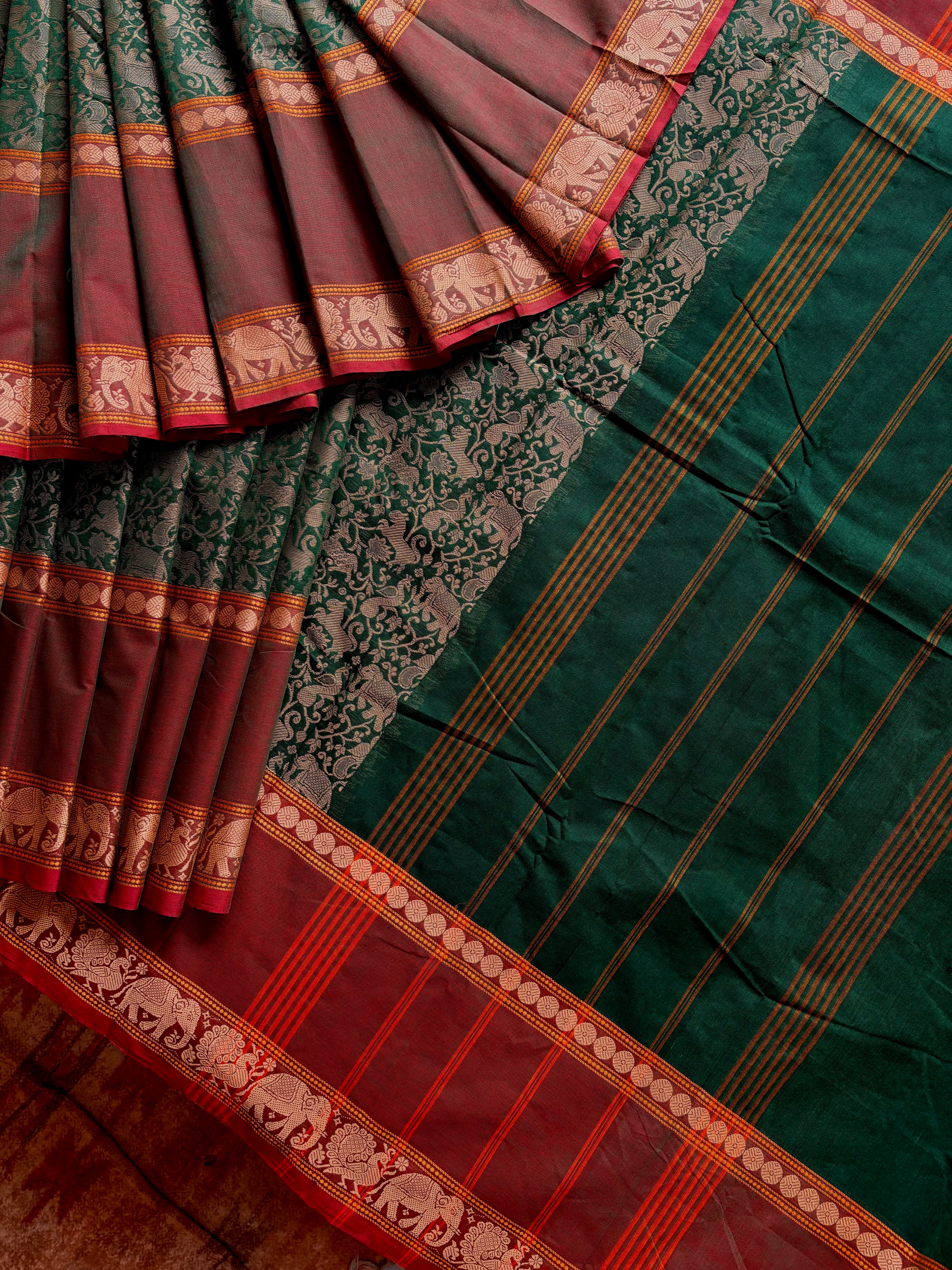 Green Vanashingram Kanchipuram Pure Cotton Saree