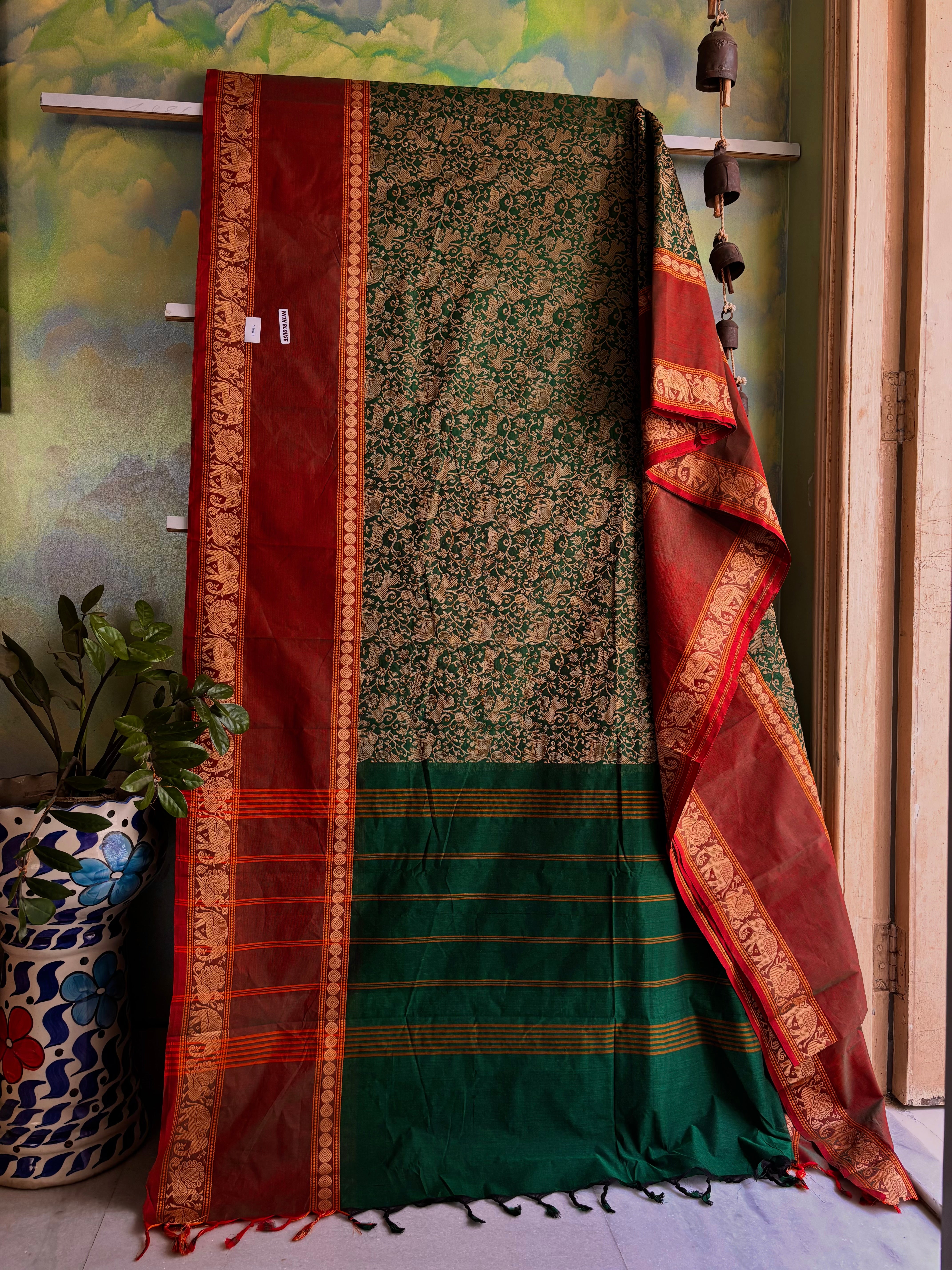 Green Vanashingram Kanchipuram Pure Cotton Saree