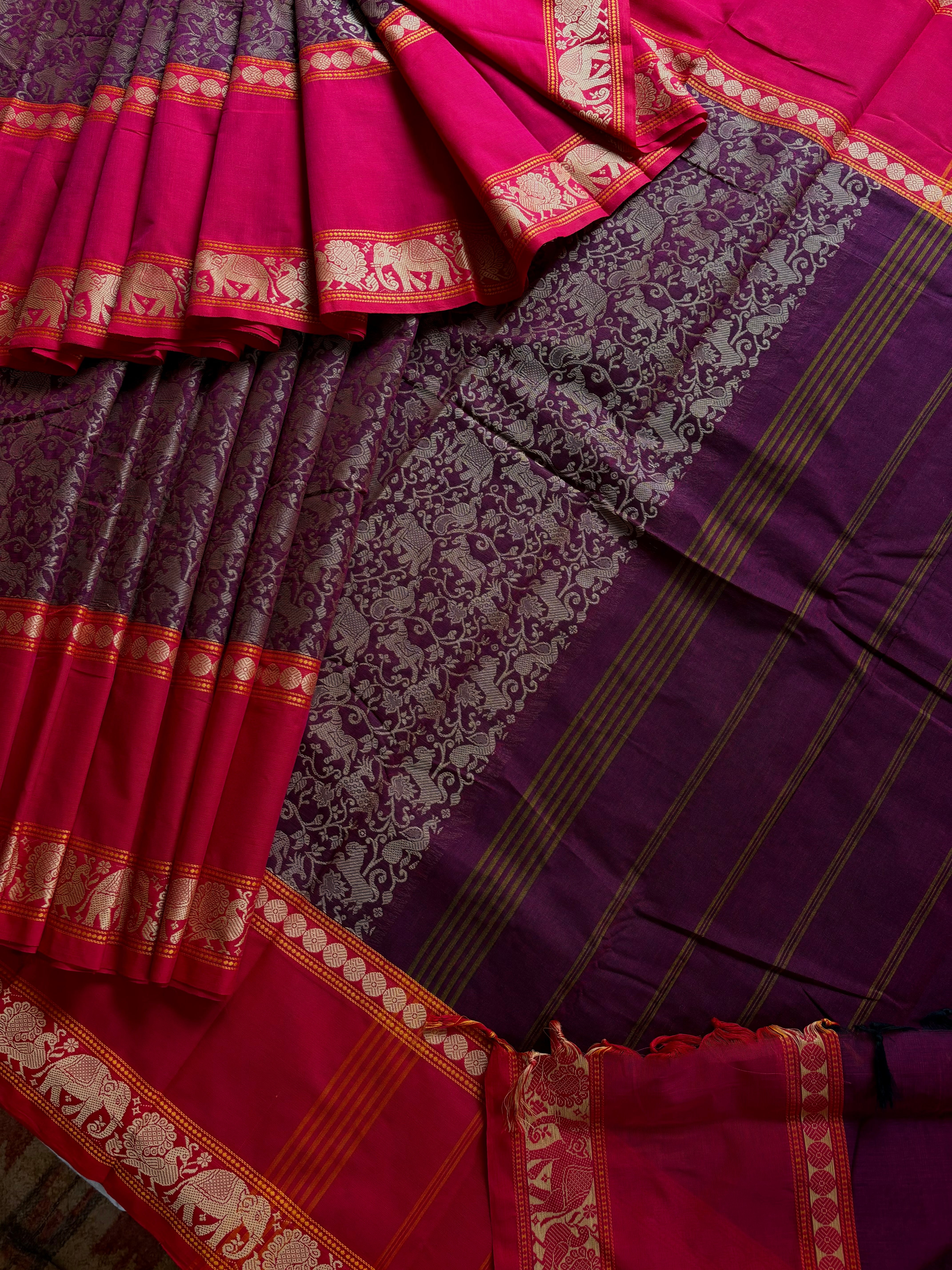 Handwoven Purplish Garnet Colour Kanchipuram Saree