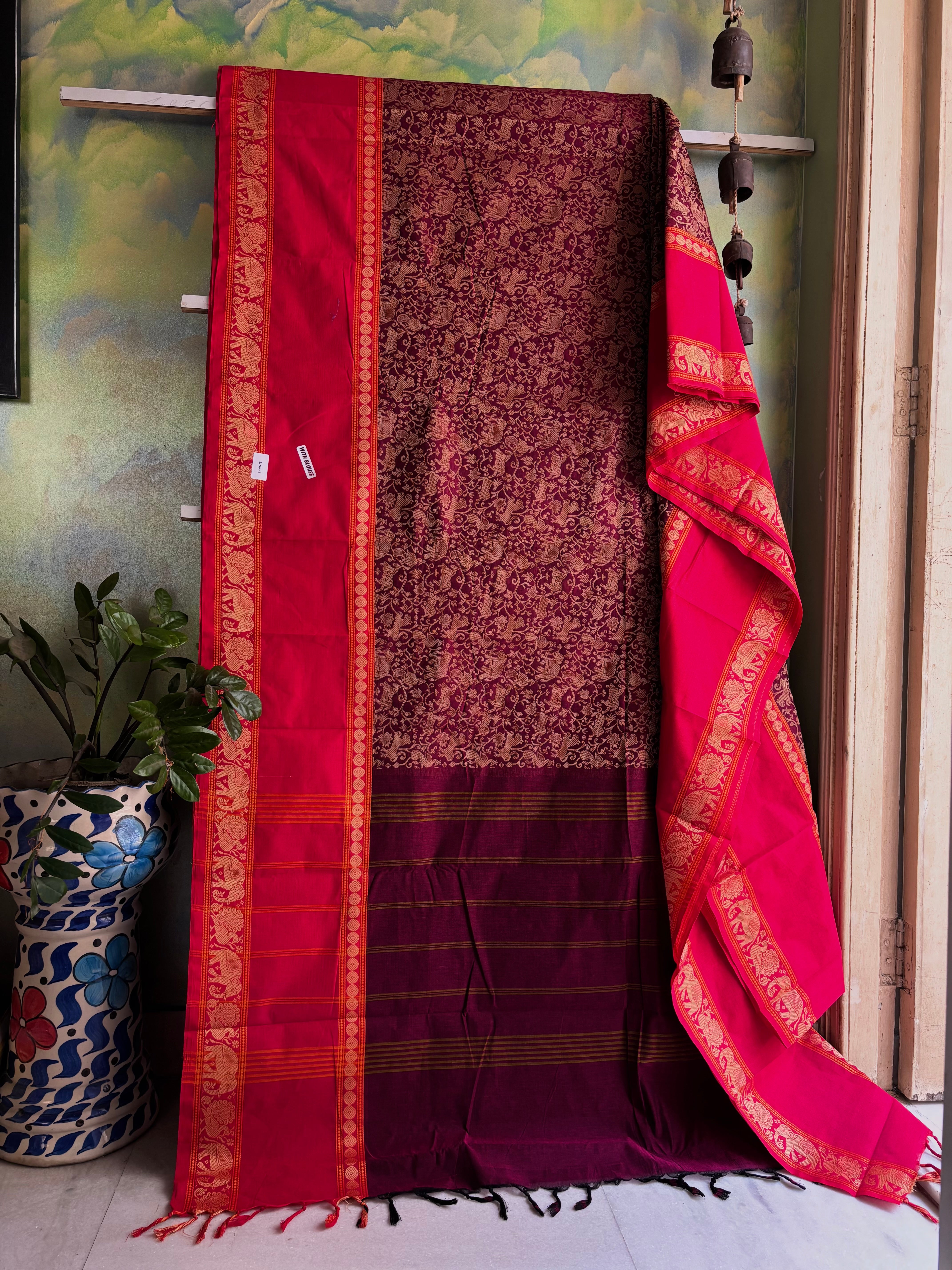 Handwoven Purplish Garnet Colour Kanchipuram Saree