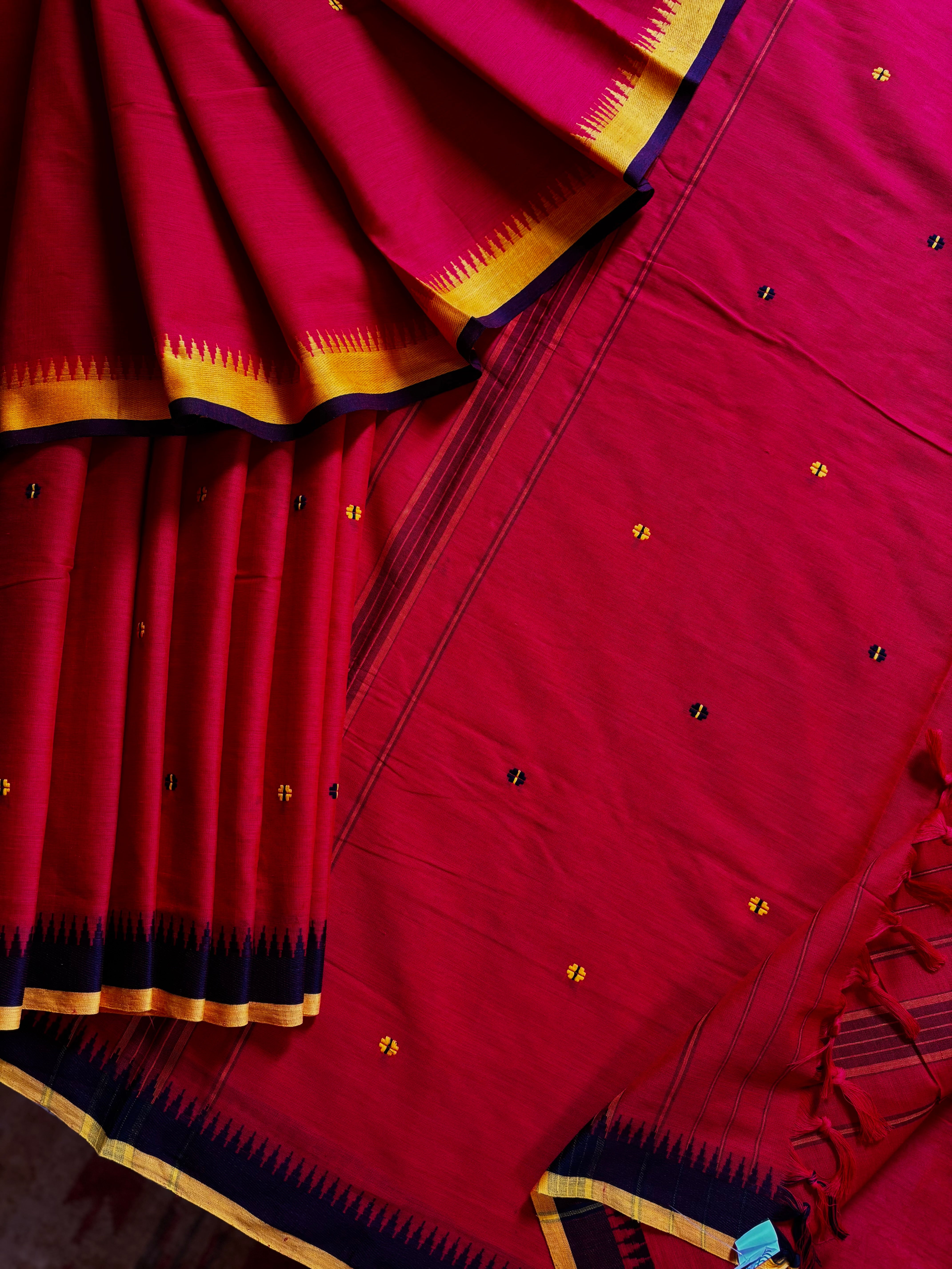 Handwoven Red Yellow Black Begampuri Pure Cotton Saree
