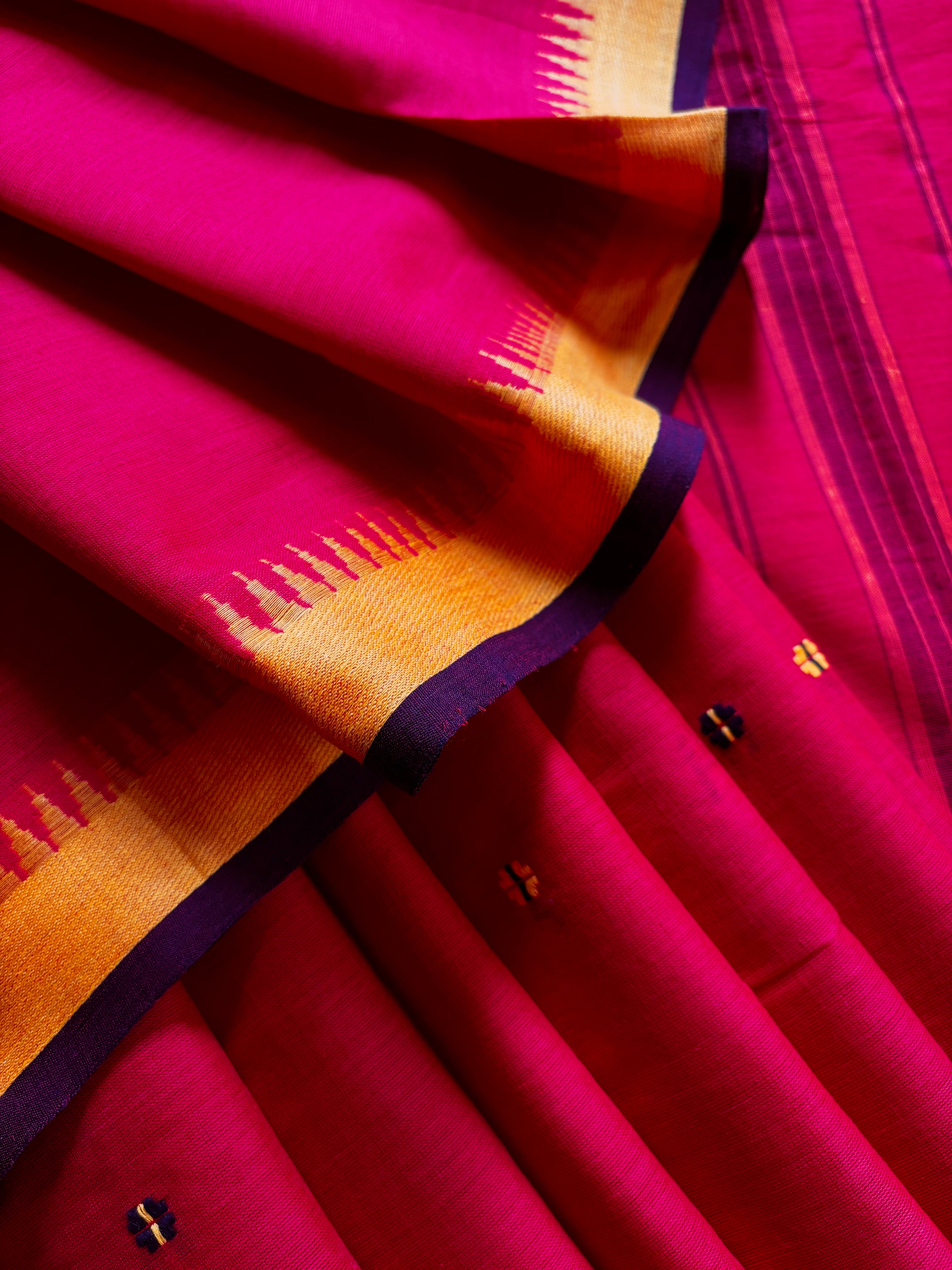 Handwoven Red Yellow Black Begampuri Pure Cotton Saree