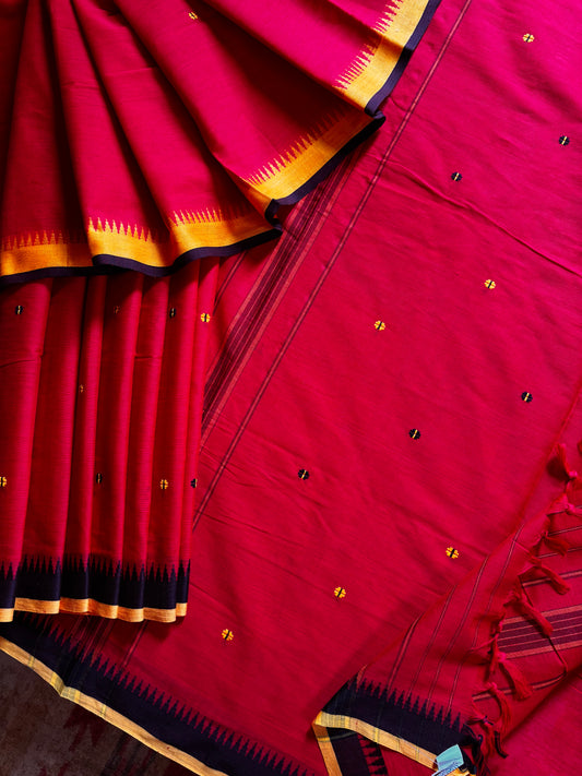 Handwoven Red Yellow Black Begampuri Pure Cotton Saree