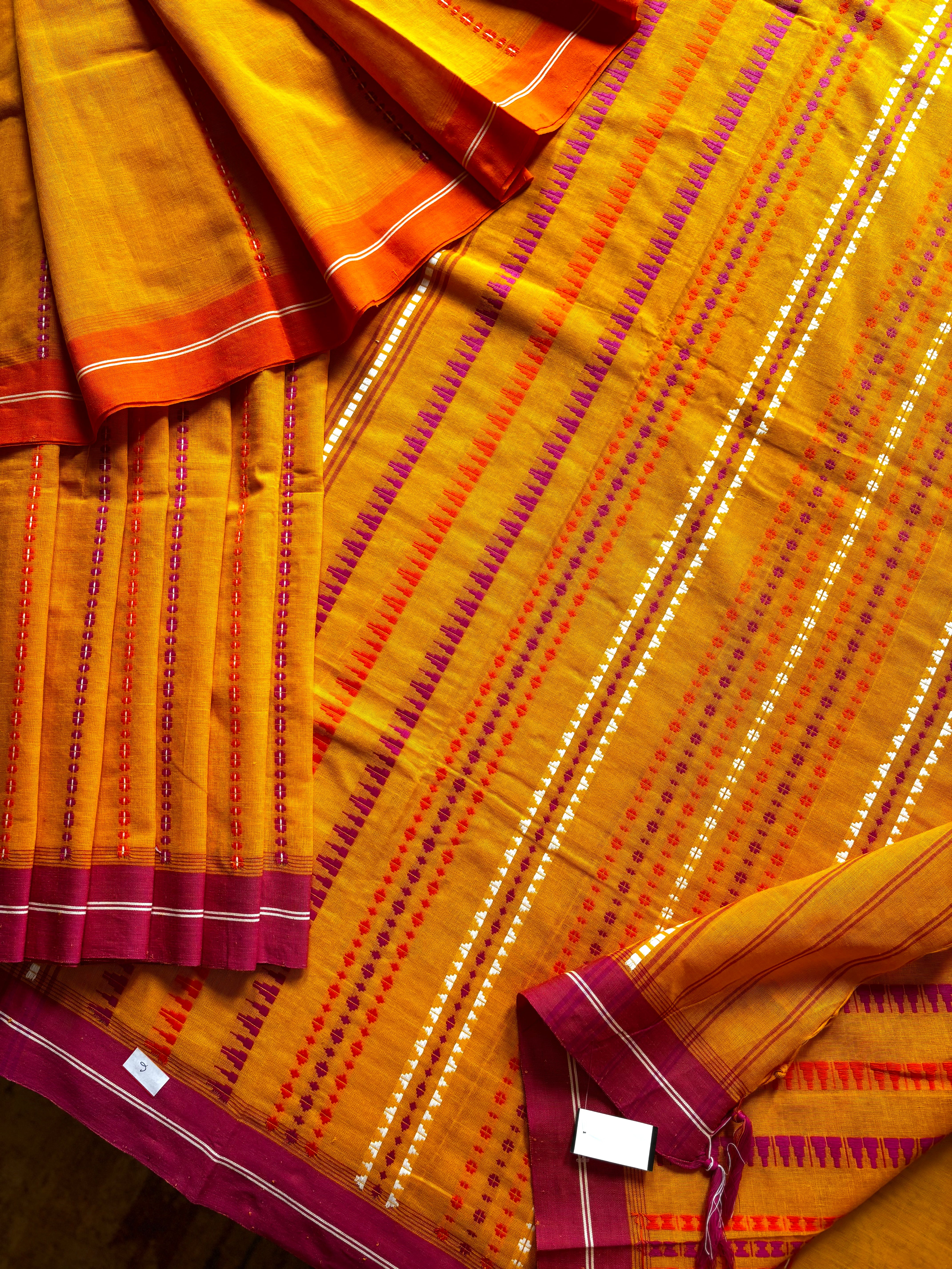 Handwoven Orangish Yellow Begampuri Pure Cotton Saree