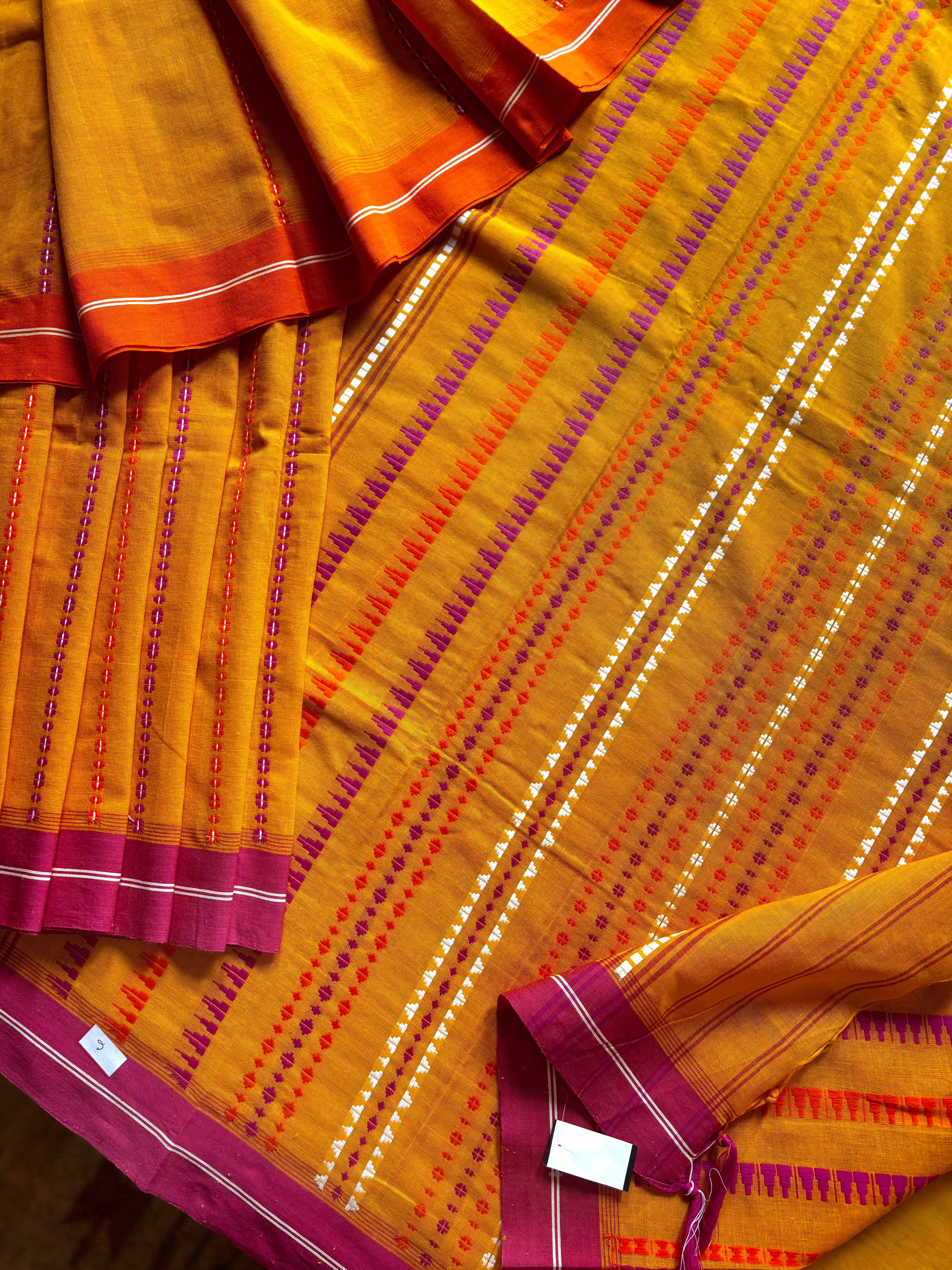 Handwoven Orangish Yellow Begampuri Pure Cotton Saree