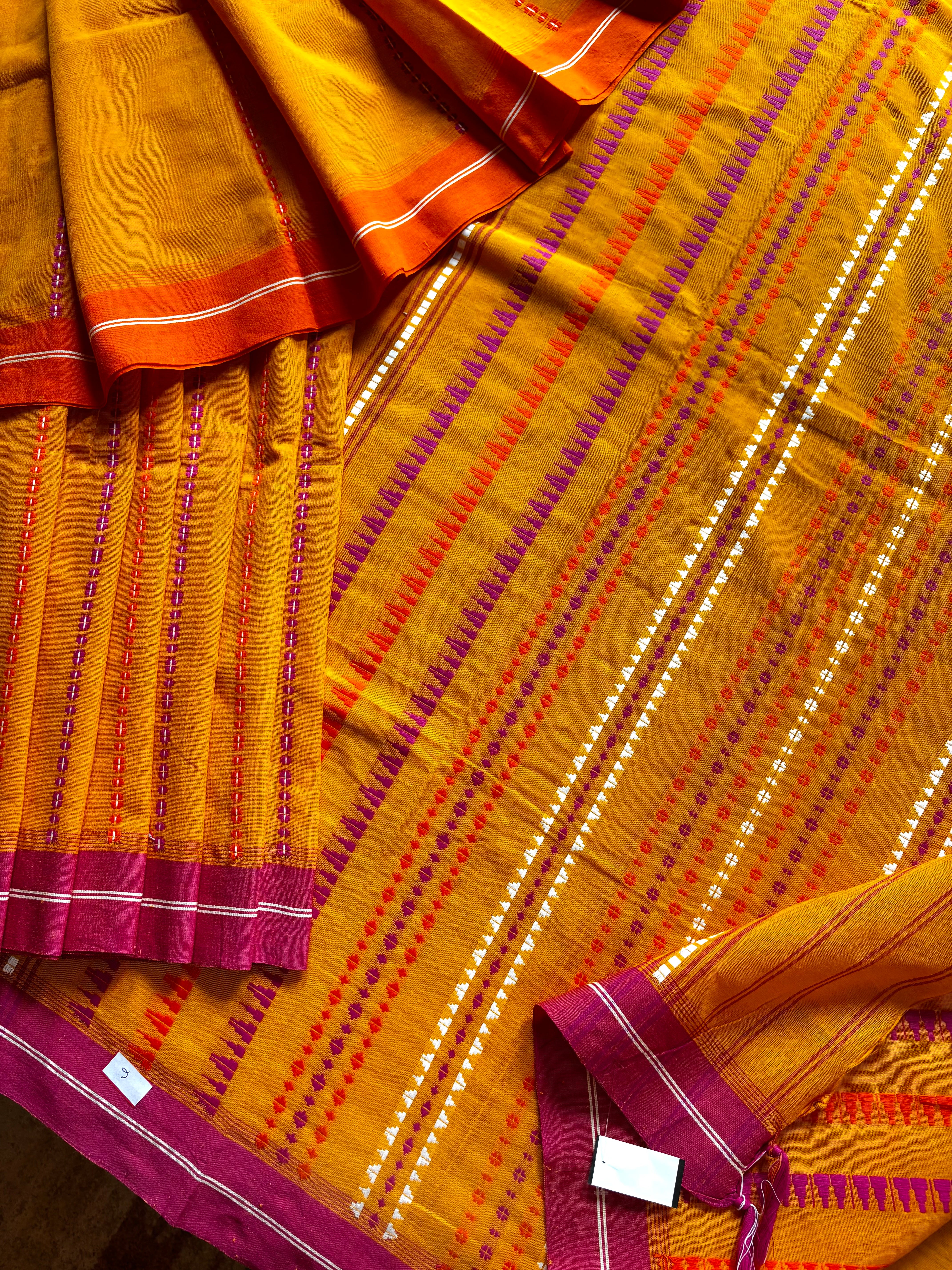 Handwoven Orangish Yellow Begampuri Pure Cotton Saree