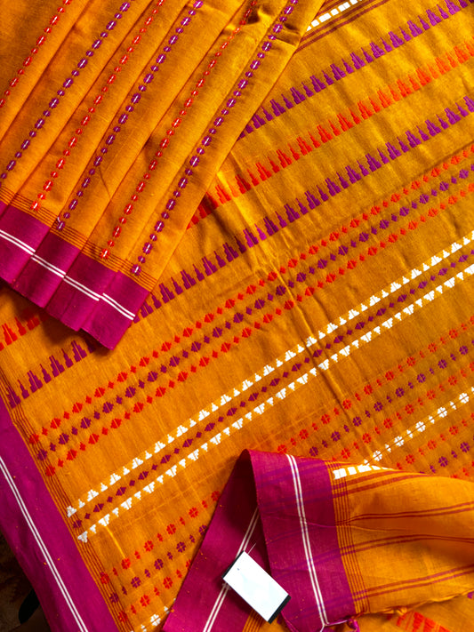 Handwoven Orangish Yellow Begampuri Pure Cotton Saree