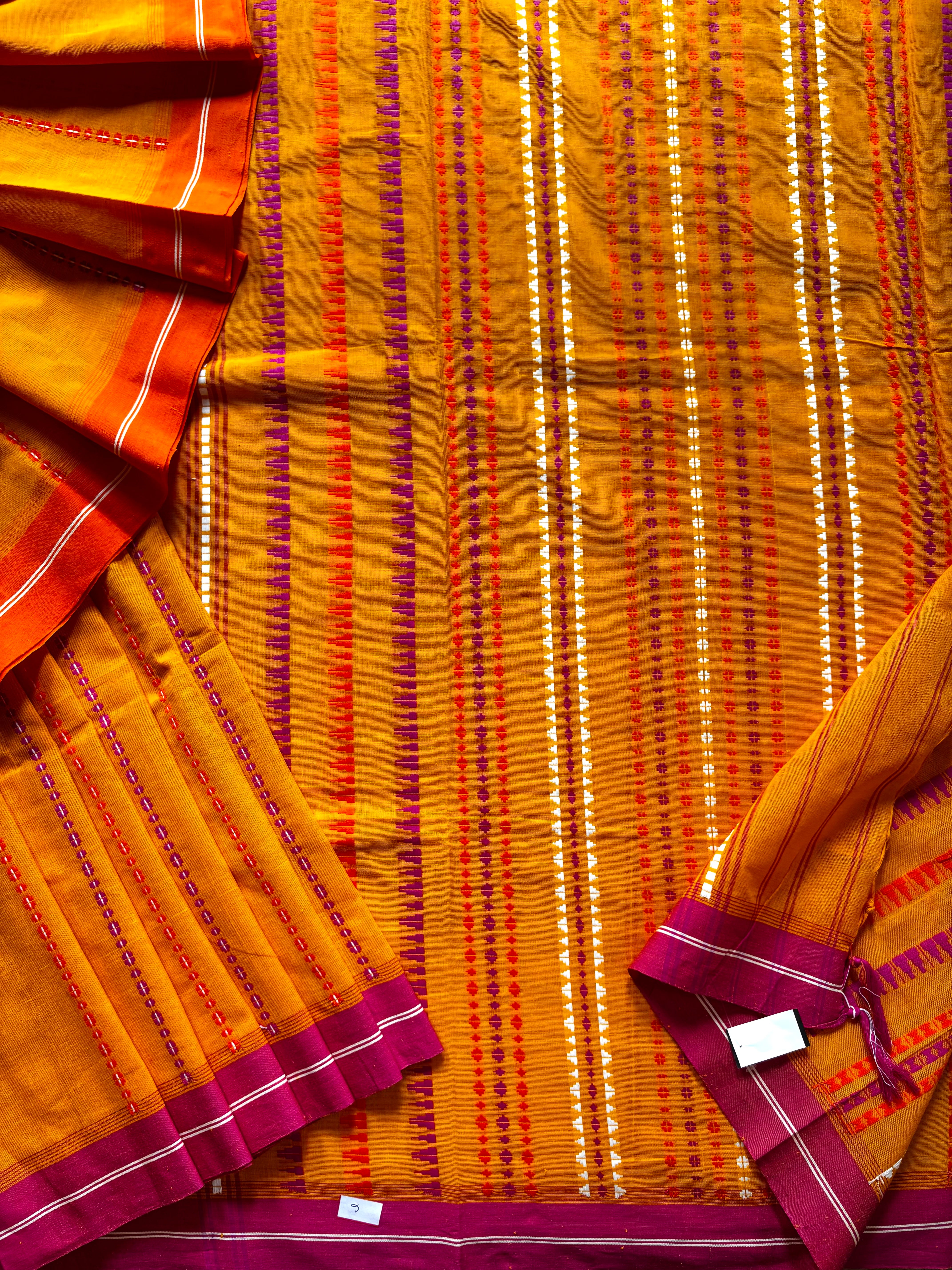 Handwoven Orangish Yellow Begampuri Pure Cotton Saree