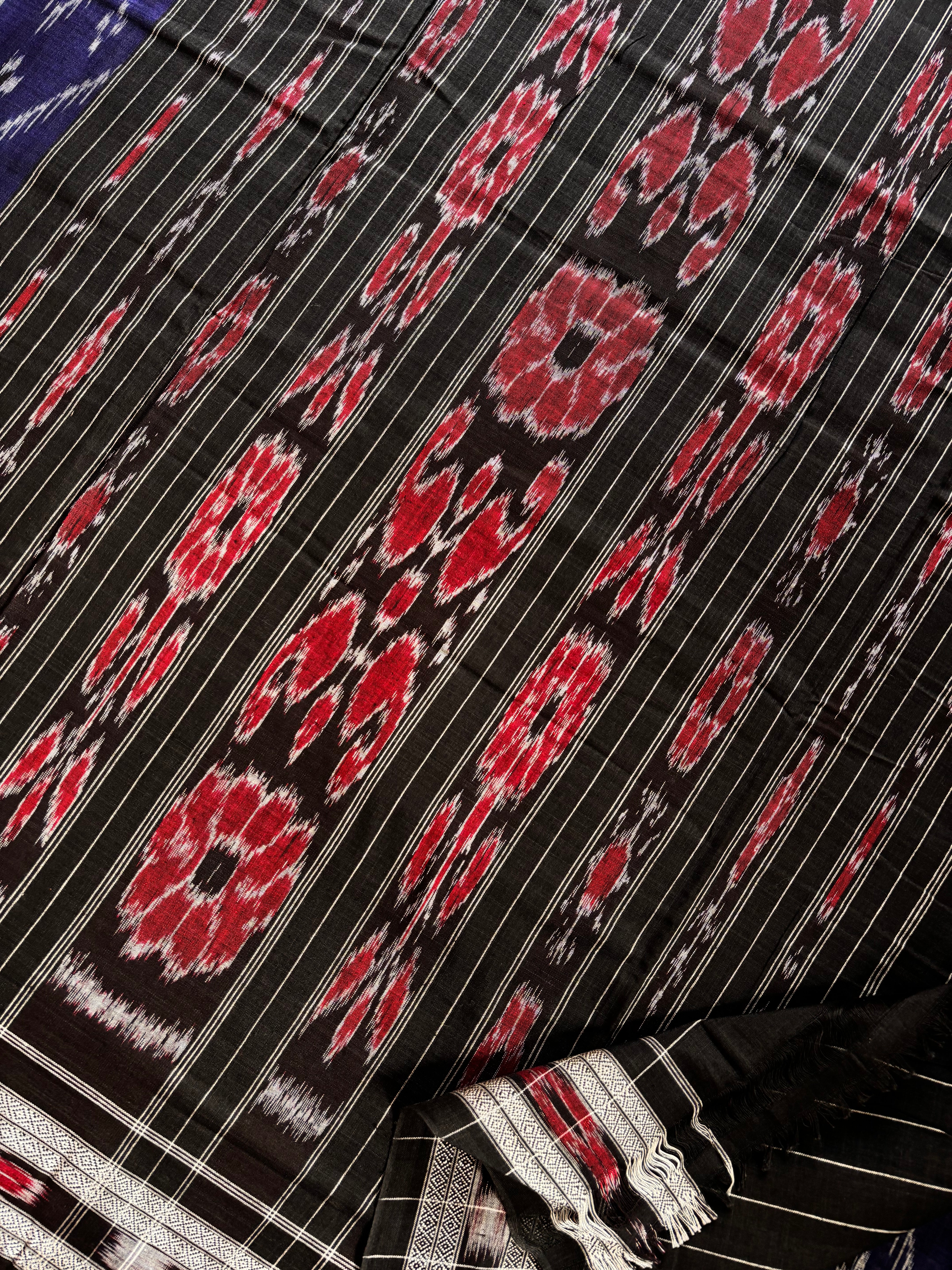 Handwoven Blue Black Odisha Cotton Ikkat Saree