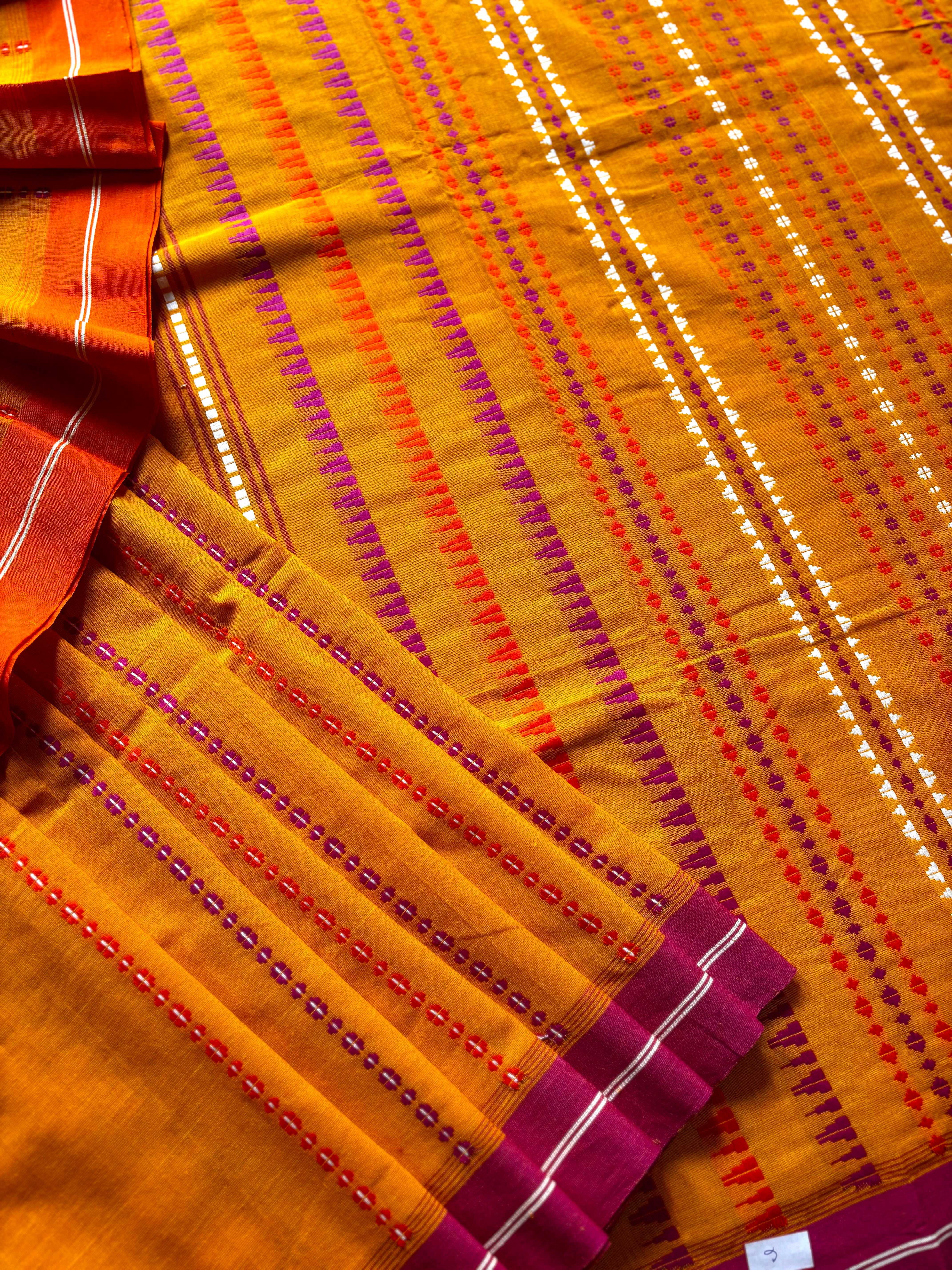 Handwoven Orangish Yellow Begampuri Pure Cotton Saree