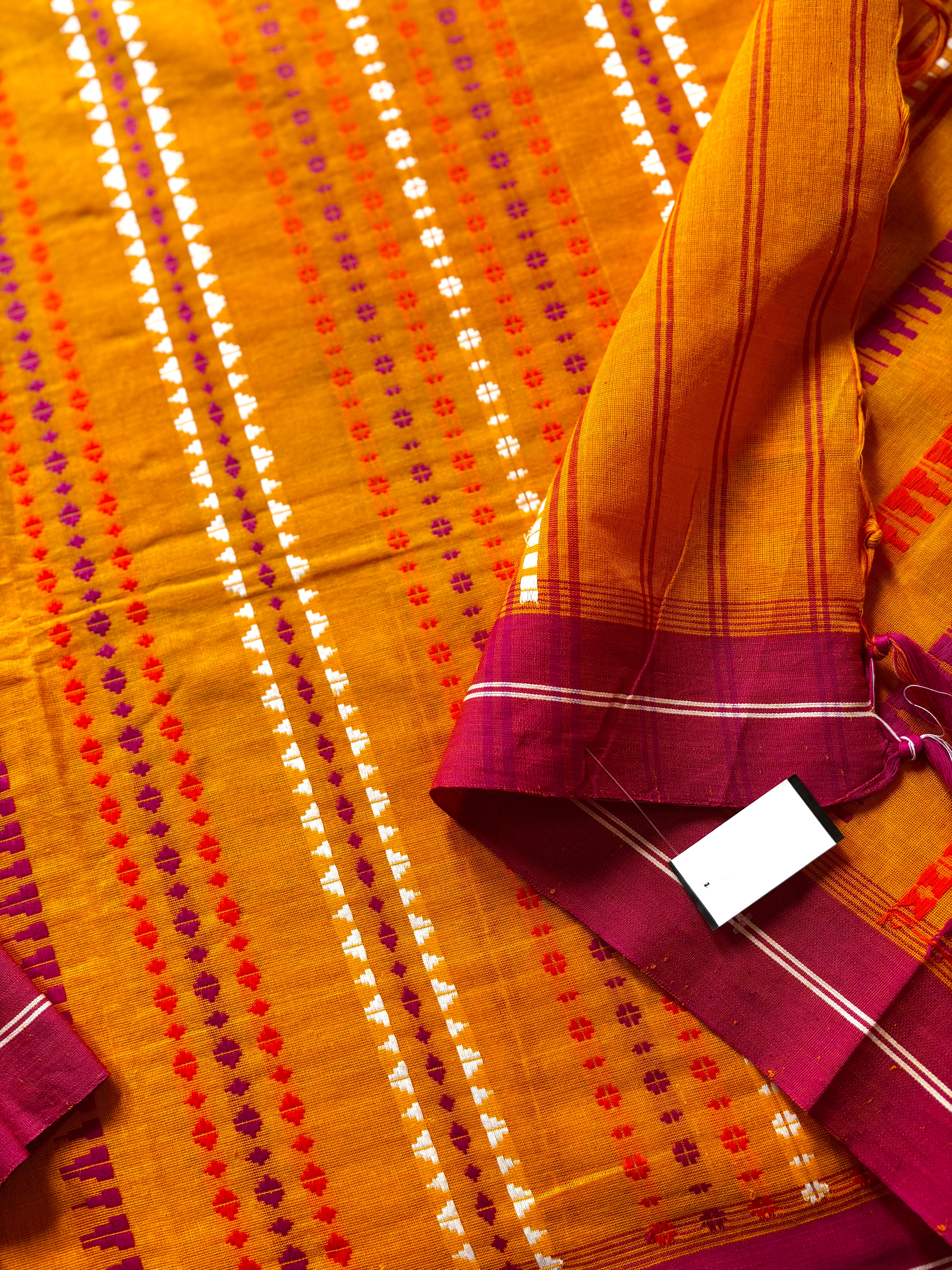 Handwoven Orangish Yellow Begampuri Pure Cotton Saree