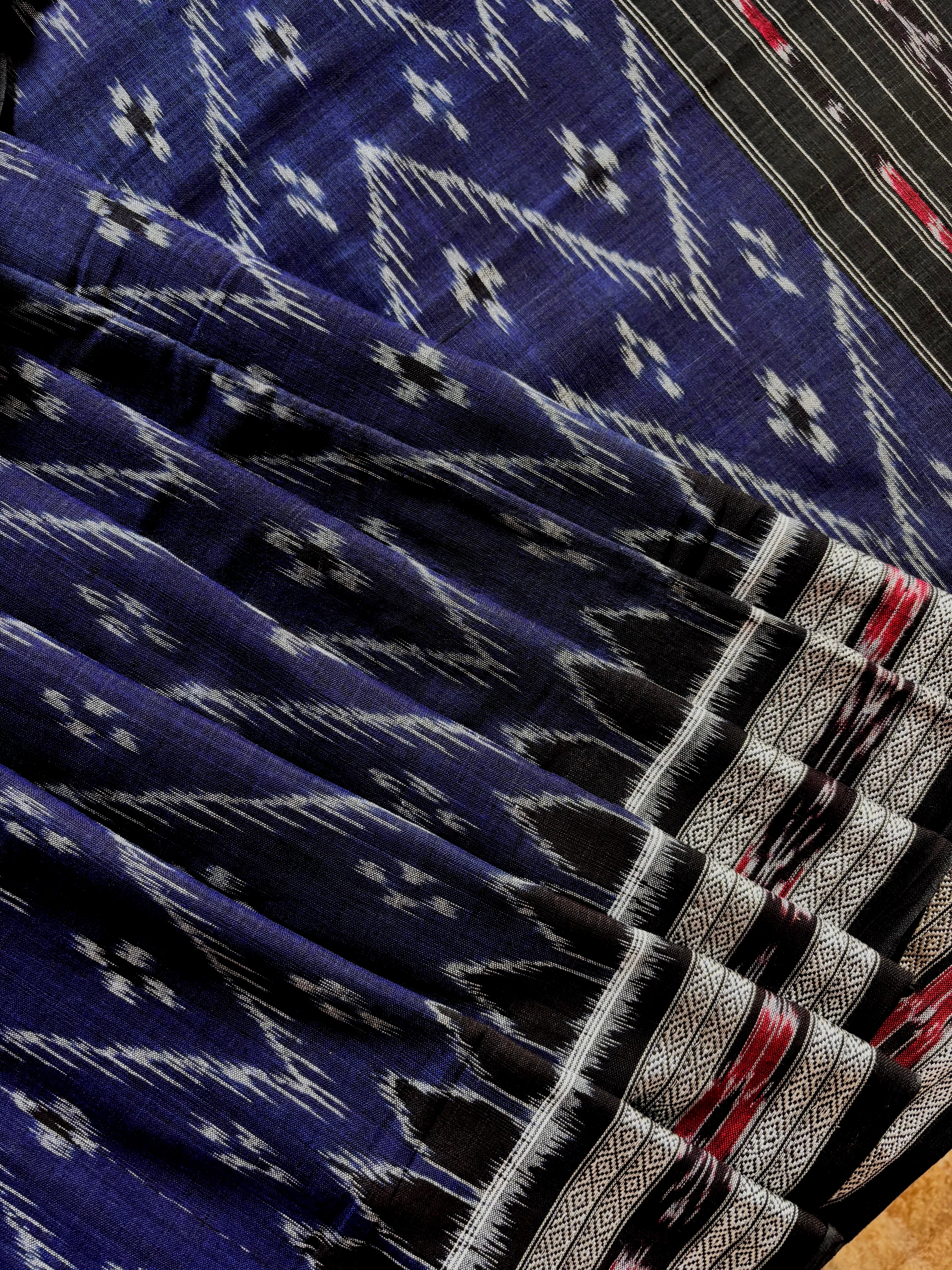 Handwoven Blue Black Odisha Cotton Ikkat Saree