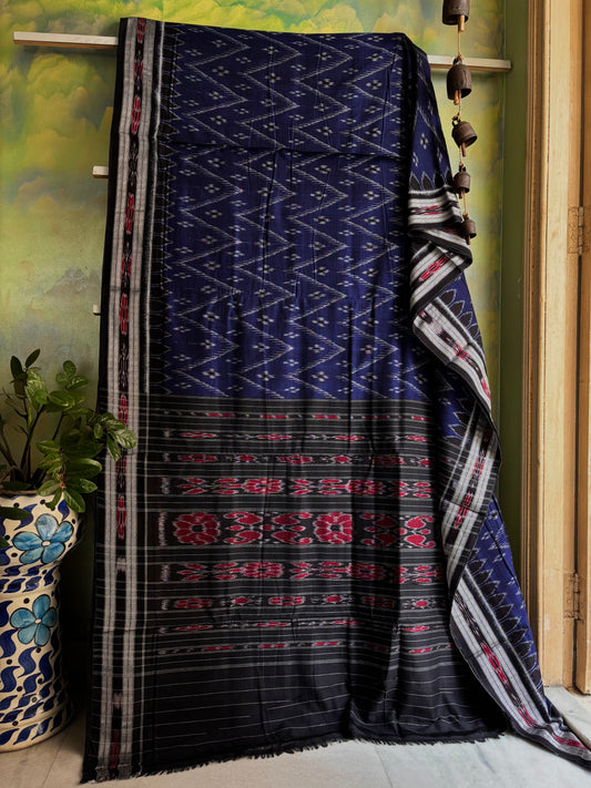 Handwoven Blue Black Odisha Cotton Ikkat Saree