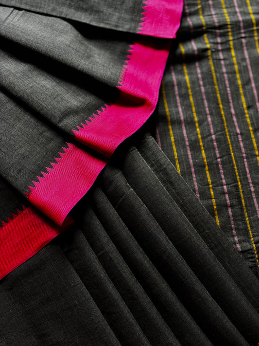 Handwoven Charcoal Grey Begampuri Pure Cotton Saree
