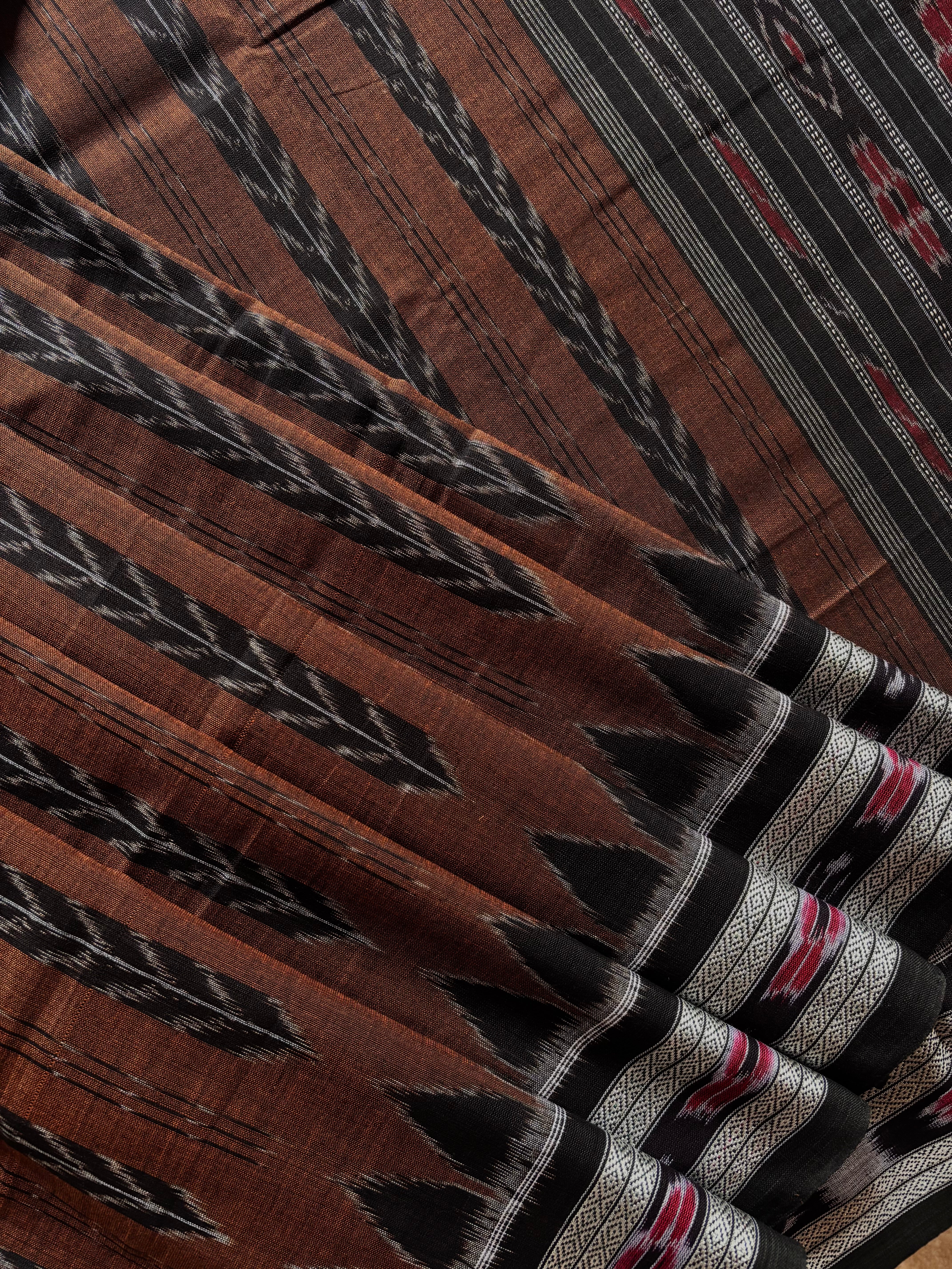 Handwoven Brown Black Odisha Cotton Ikkat Saree