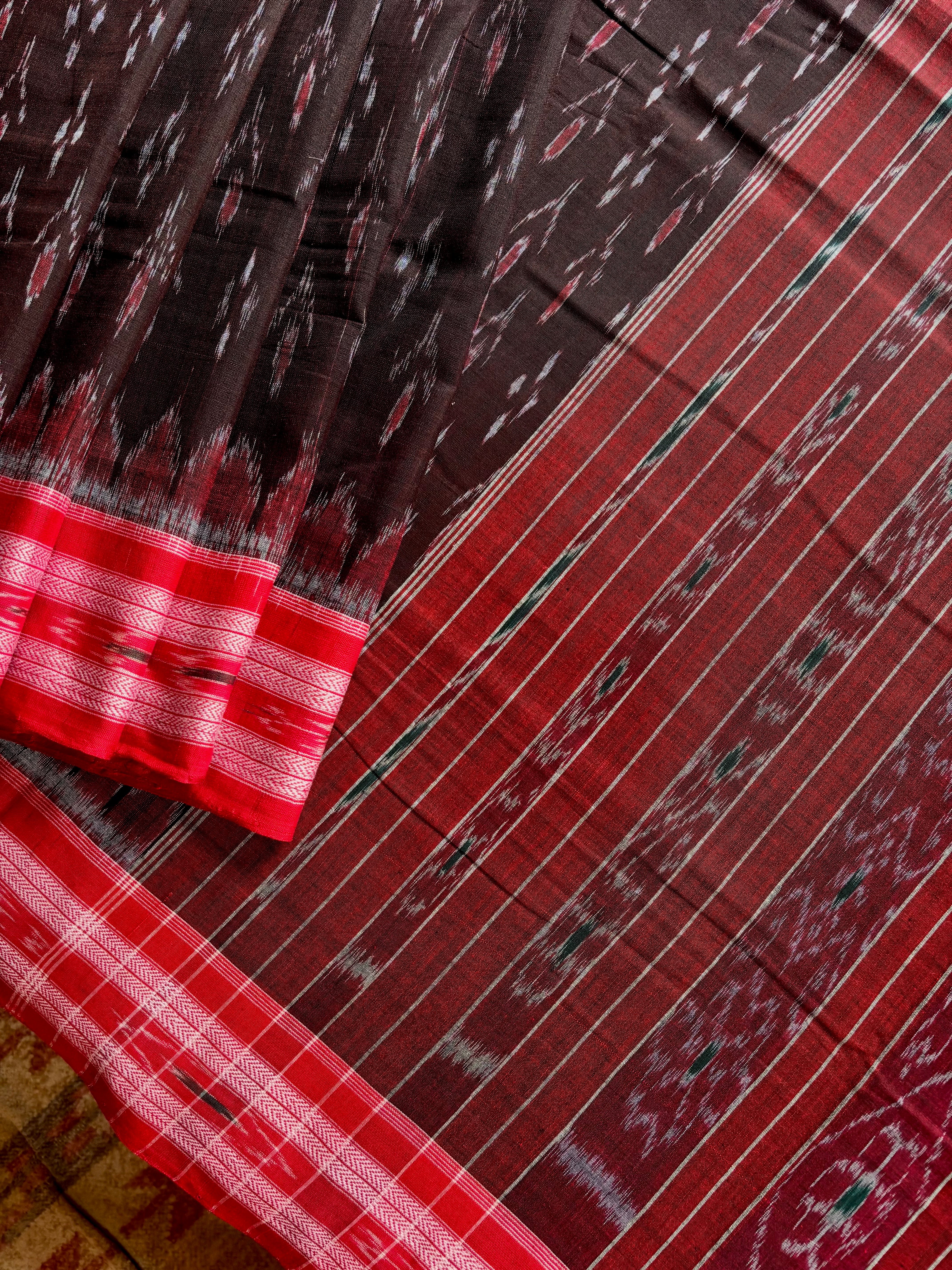 Handwoven Garnet Red Odisha Cotton Ikkat Saree