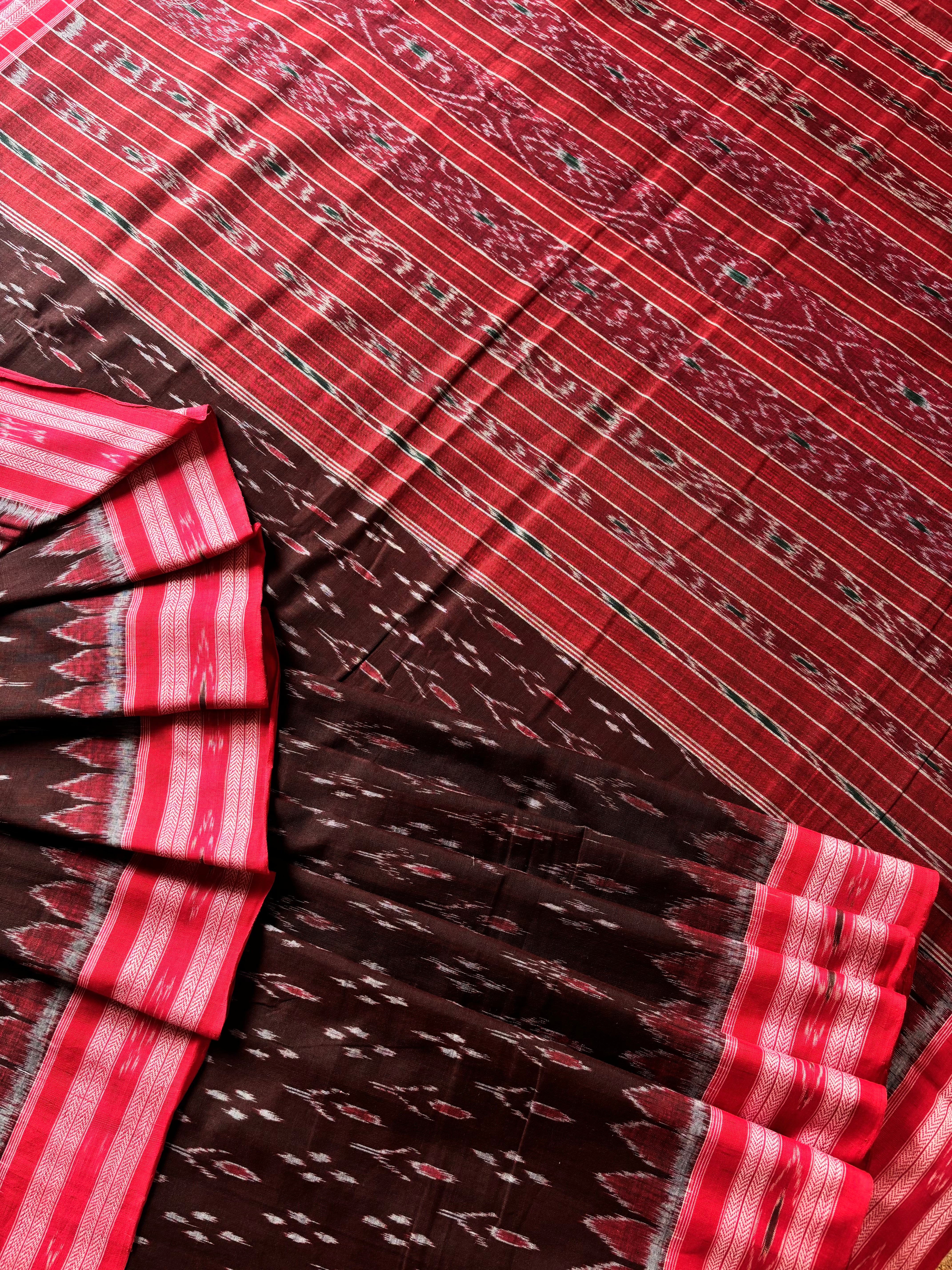 Handwoven Garnet Red Odisha Cotton Ikkat Saree