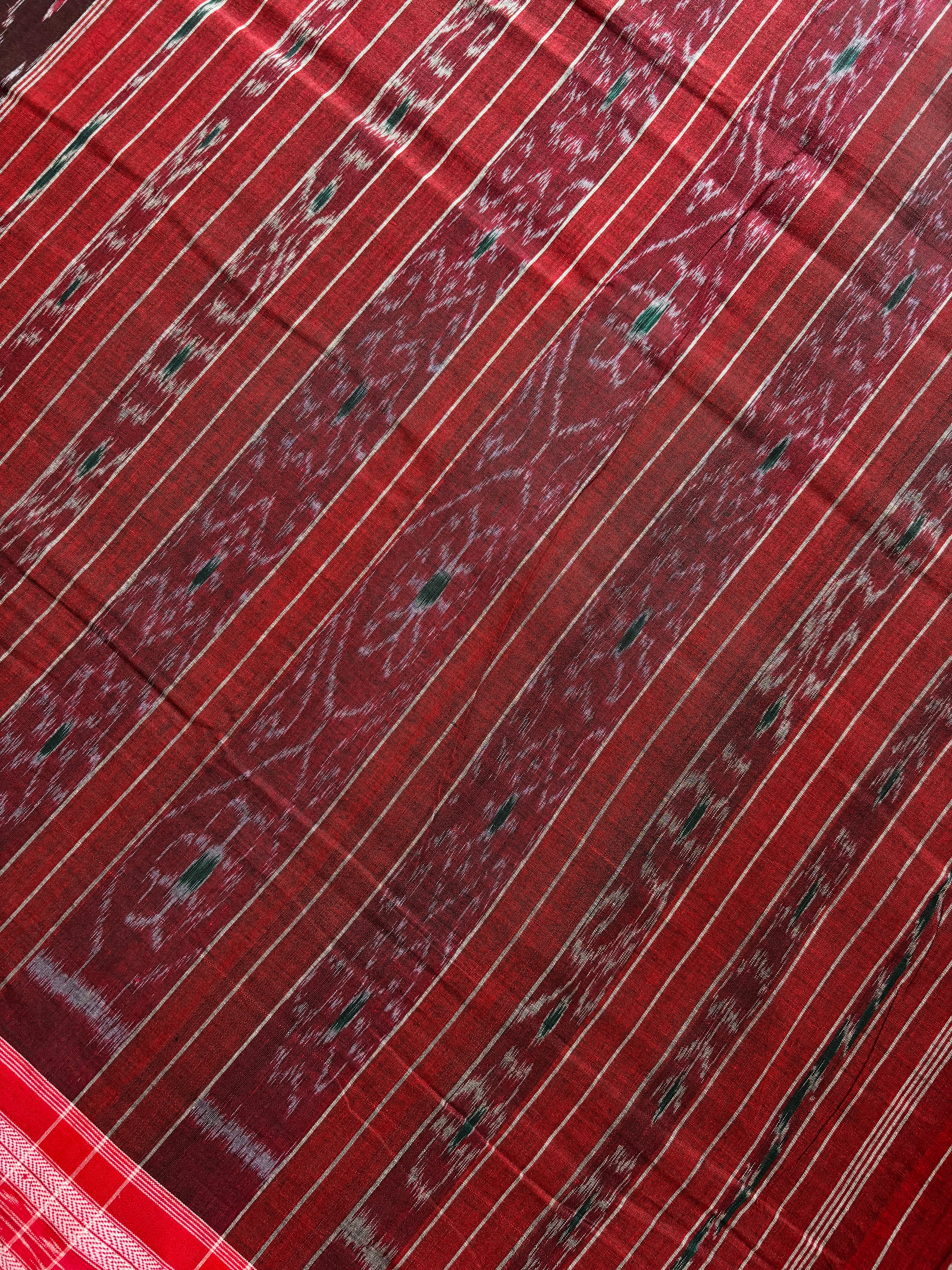 Handwoven Garnet Red Odisha Cotton Ikkat Saree