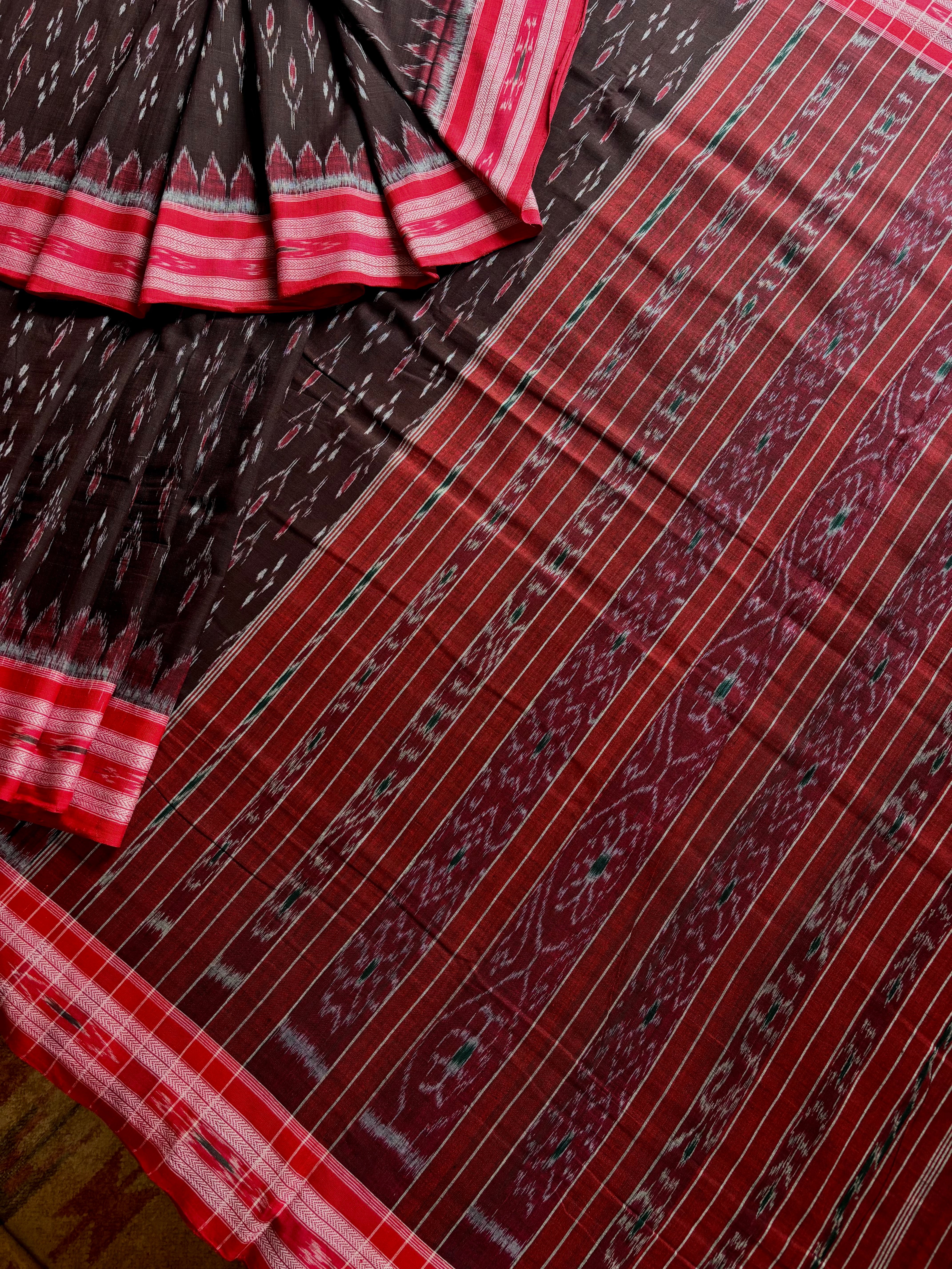 Handwoven Garnet Red Odisha Cotton Ikkat Saree