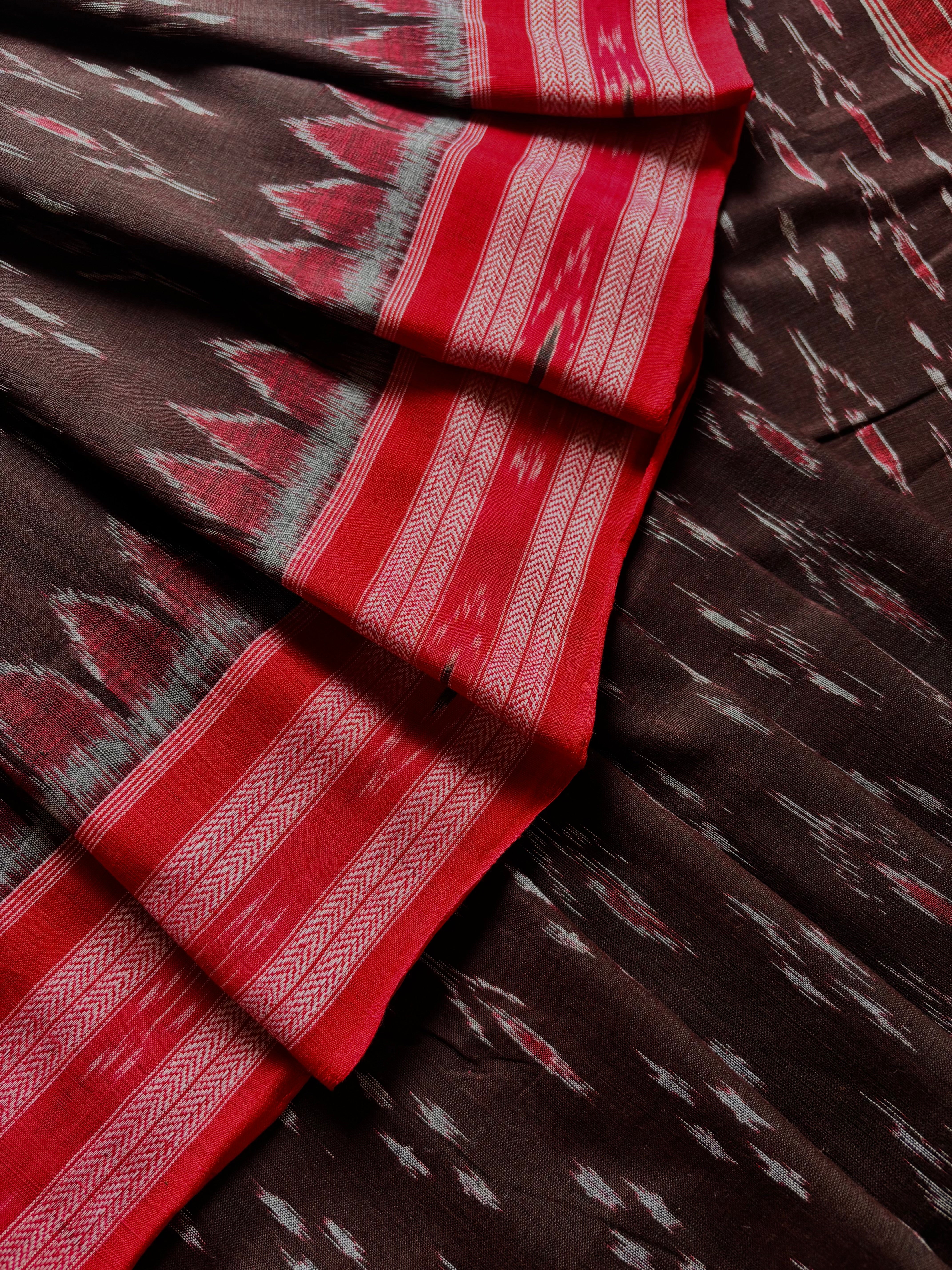 Handwoven Garnet Red Odisha Cotton Ikkat Saree