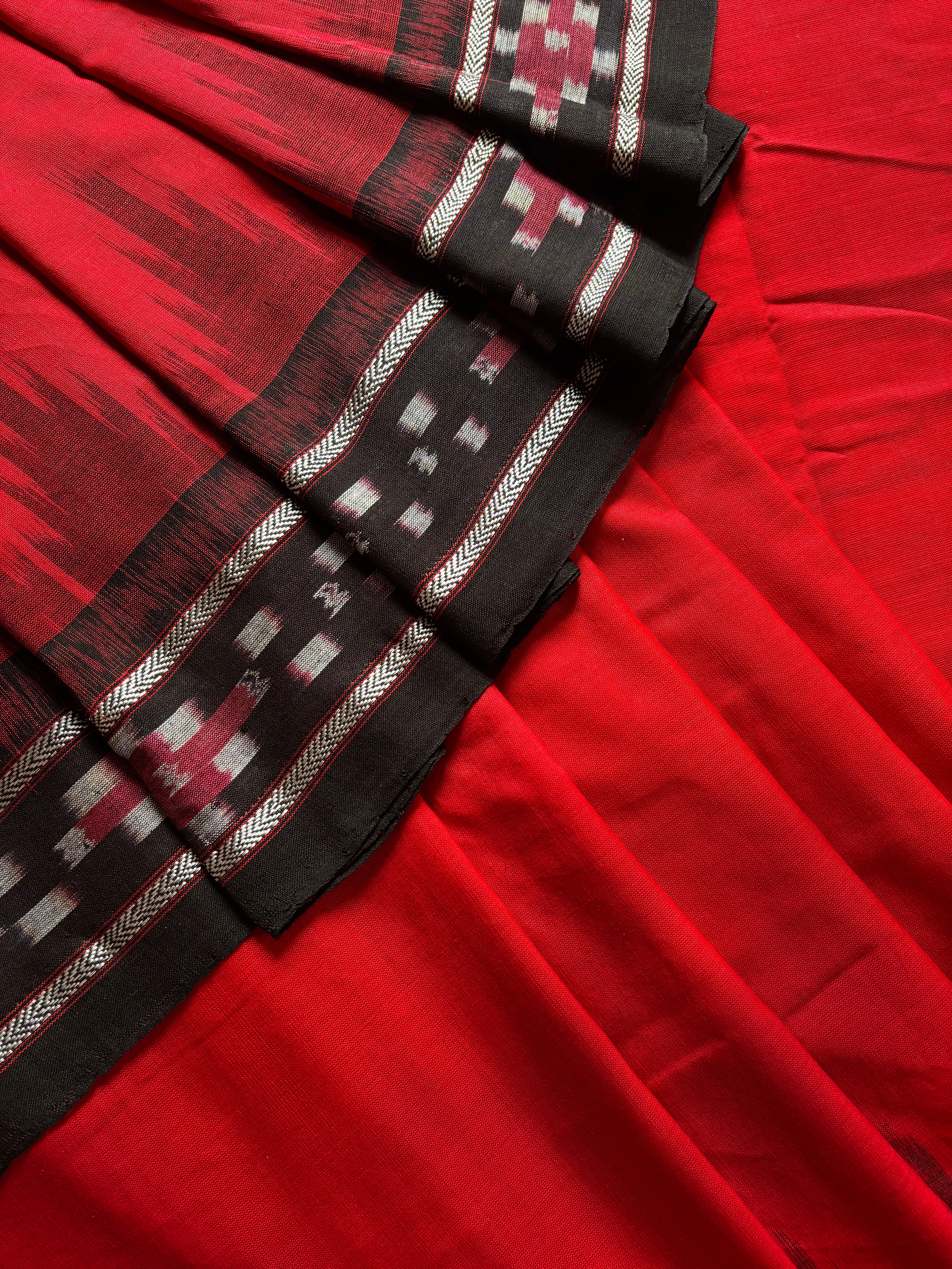 Handwoven Red Black Odisha Cotton Ikkat Saree