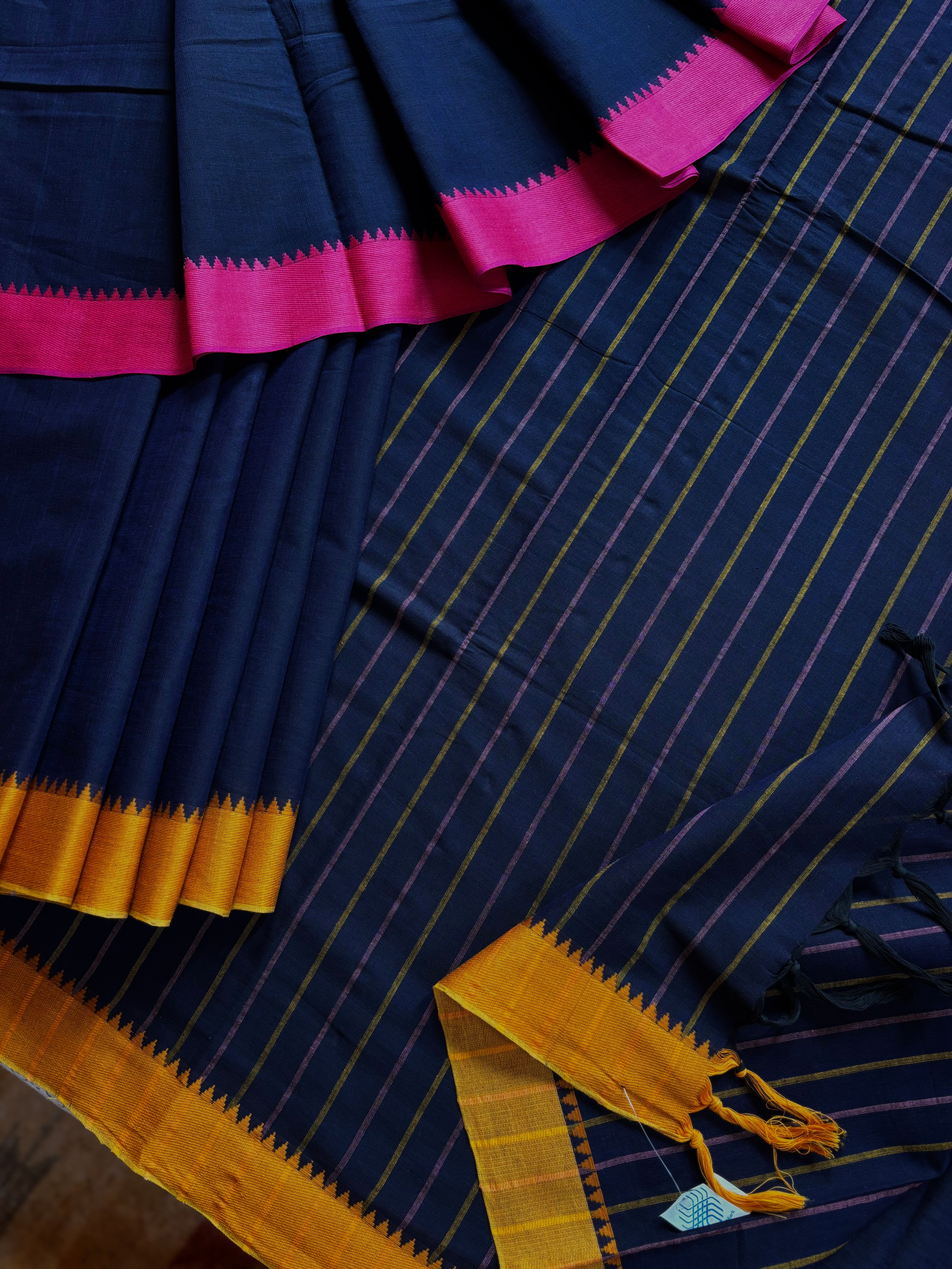 Handwoven Navy Blue Begampuri Pure Cotton Saree