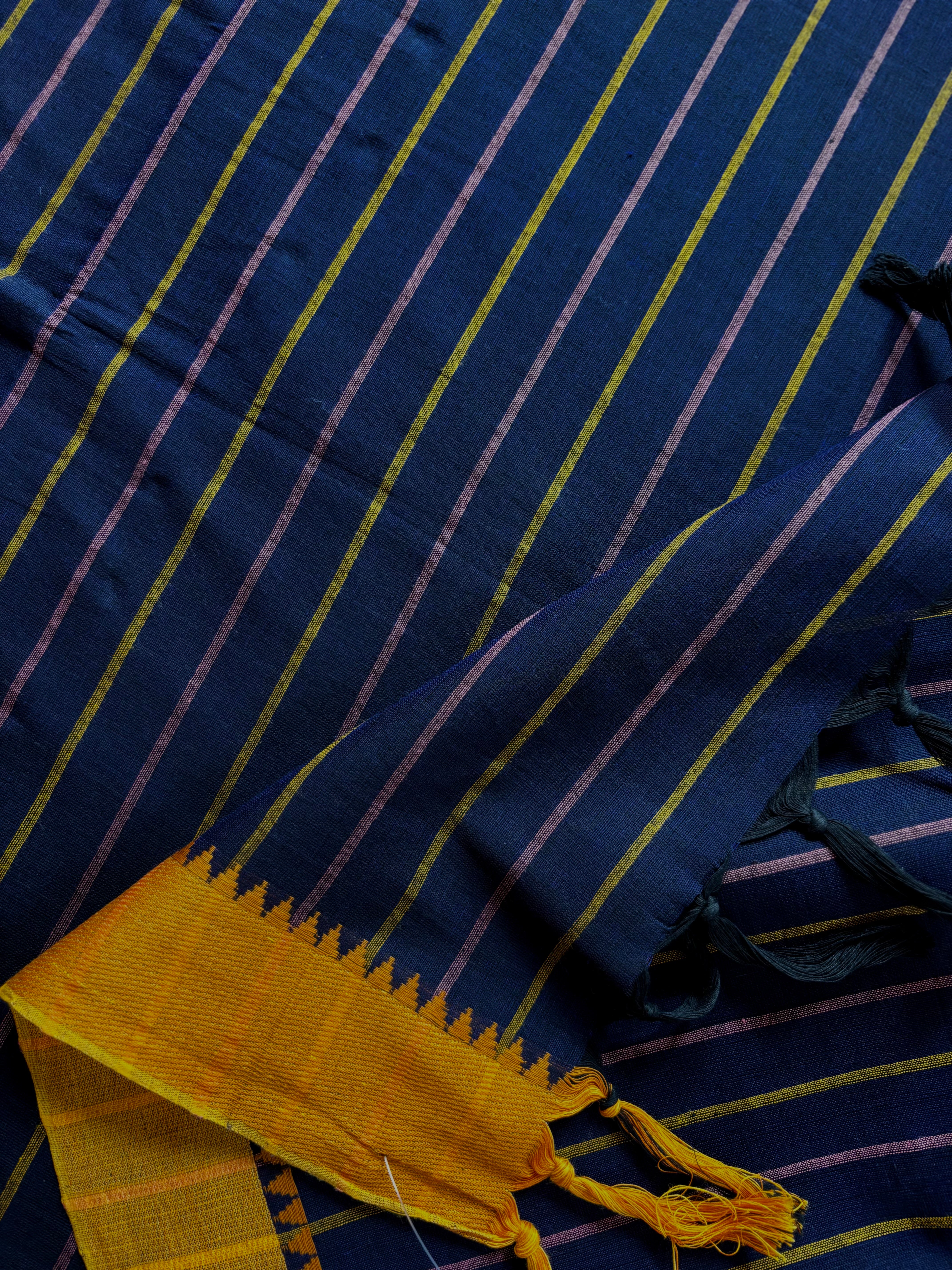Handwoven Navy Blue Begampuri Pure Cotton Saree