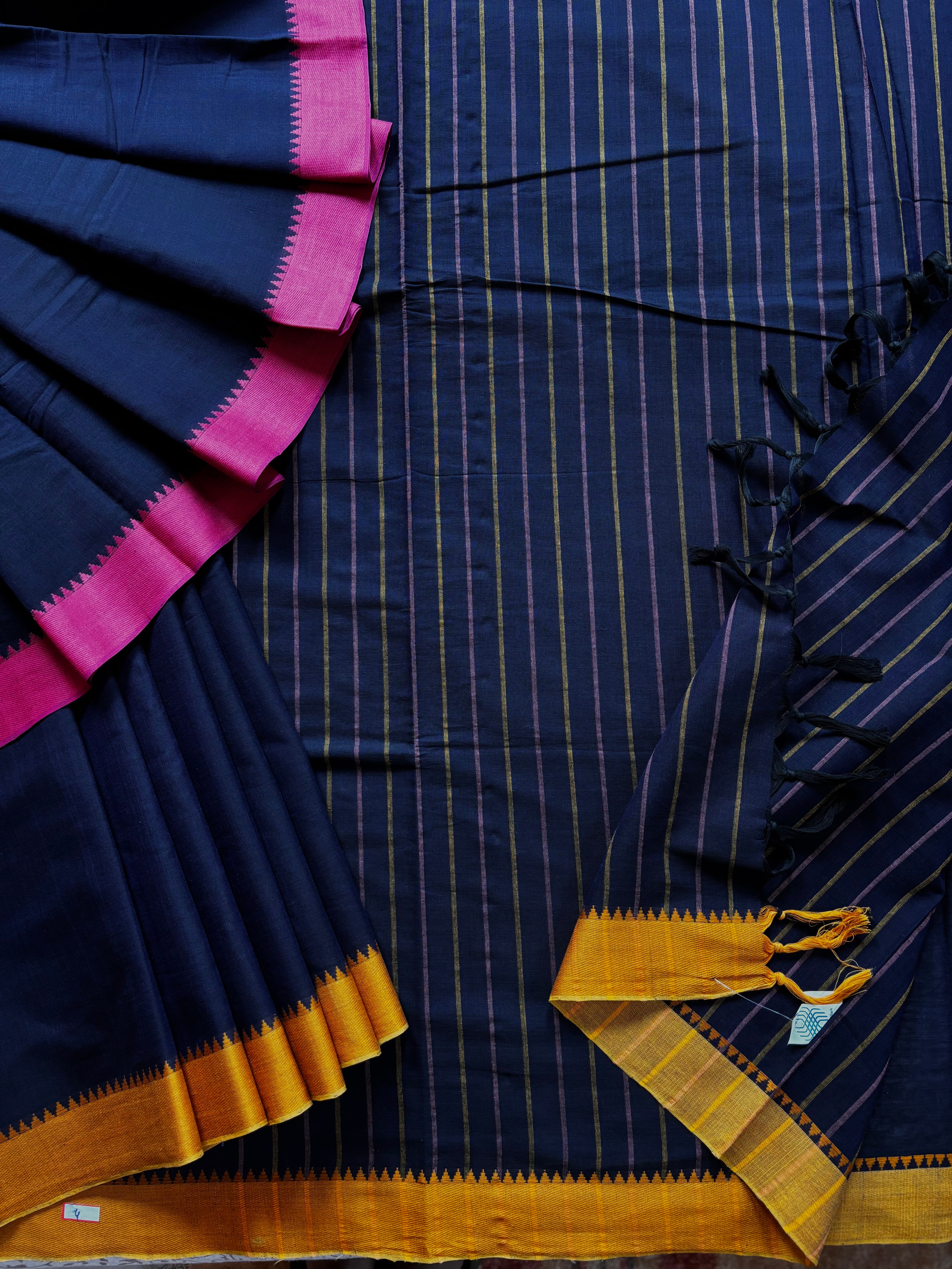 Handwoven Navy Blue Begampuri Pure Cotton Saree