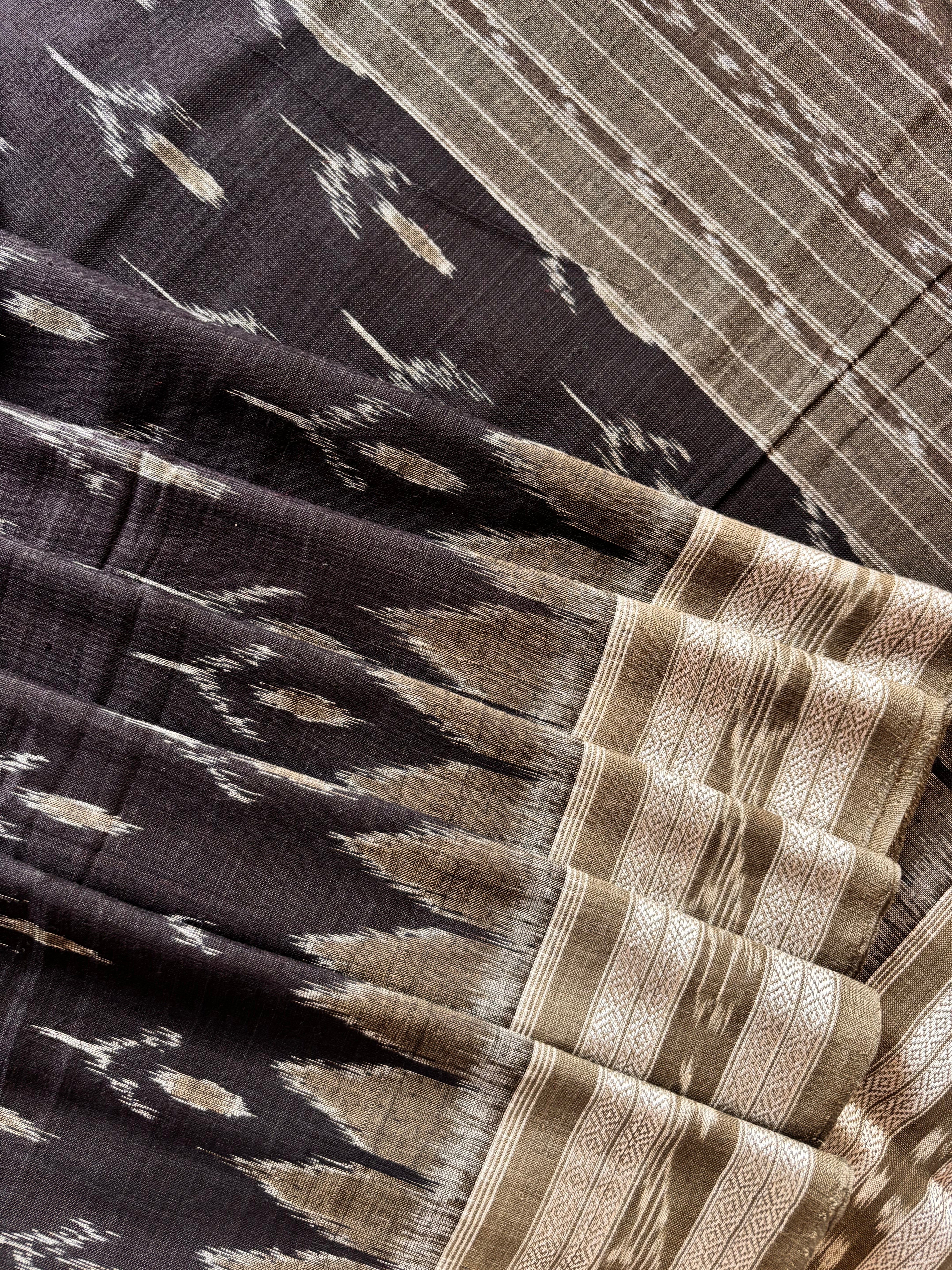 Handwoven Black Grey Odisha Cotton Ikkat Saree