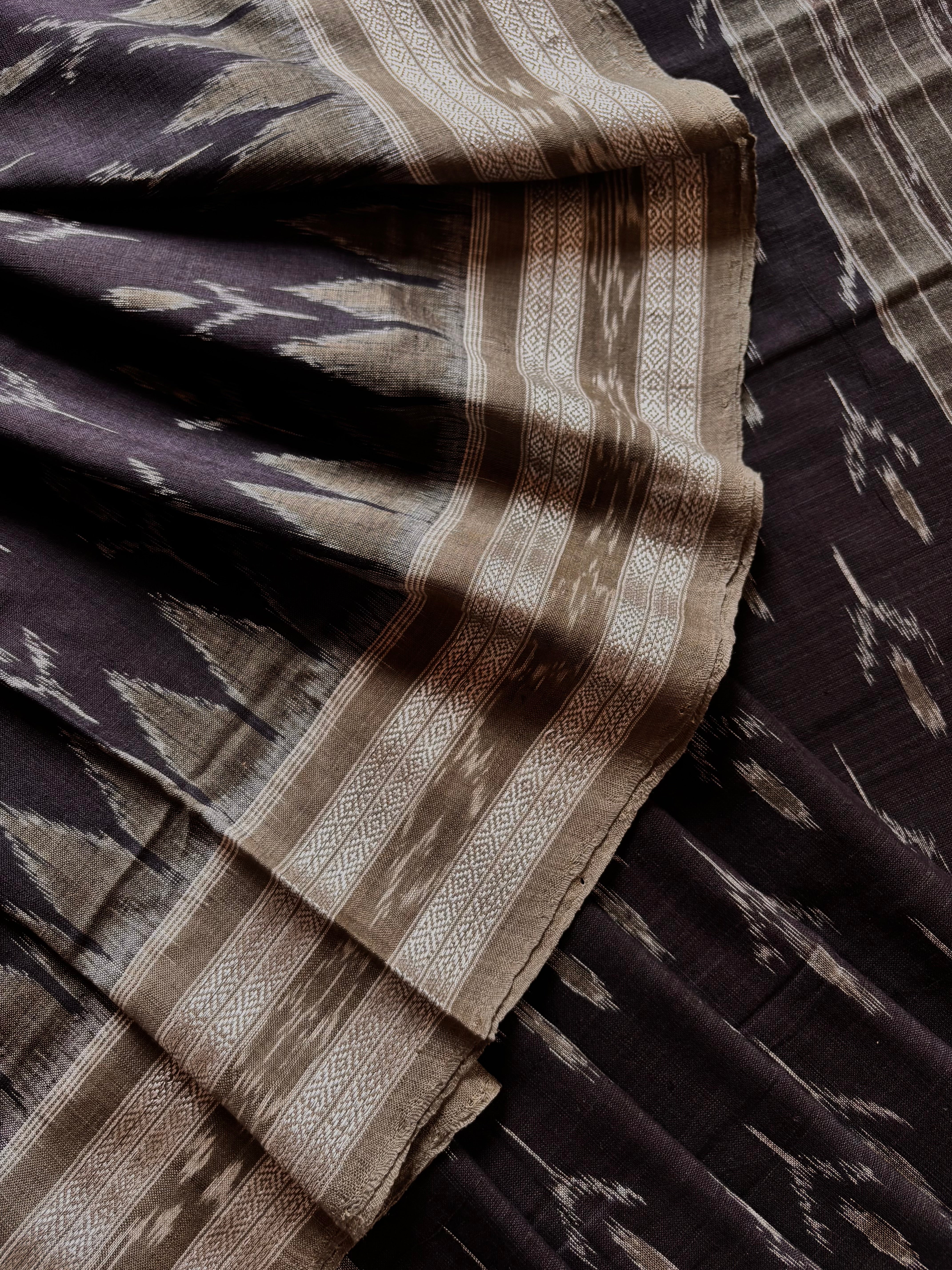 Handwoven Black Grey Odisha Cotton Ikkat Saree