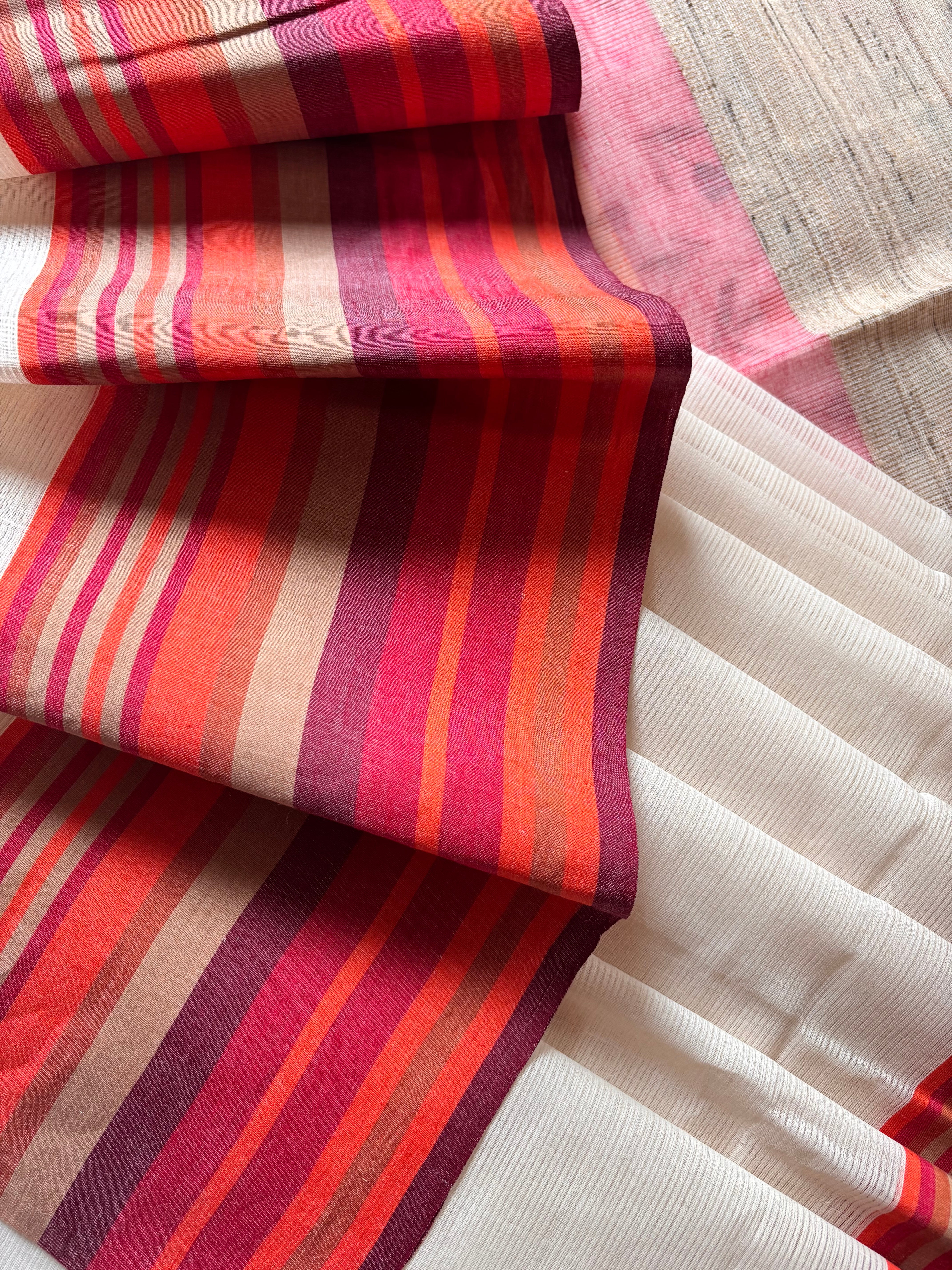 Handwoven OffWhite Red Phulia Cotton Saree